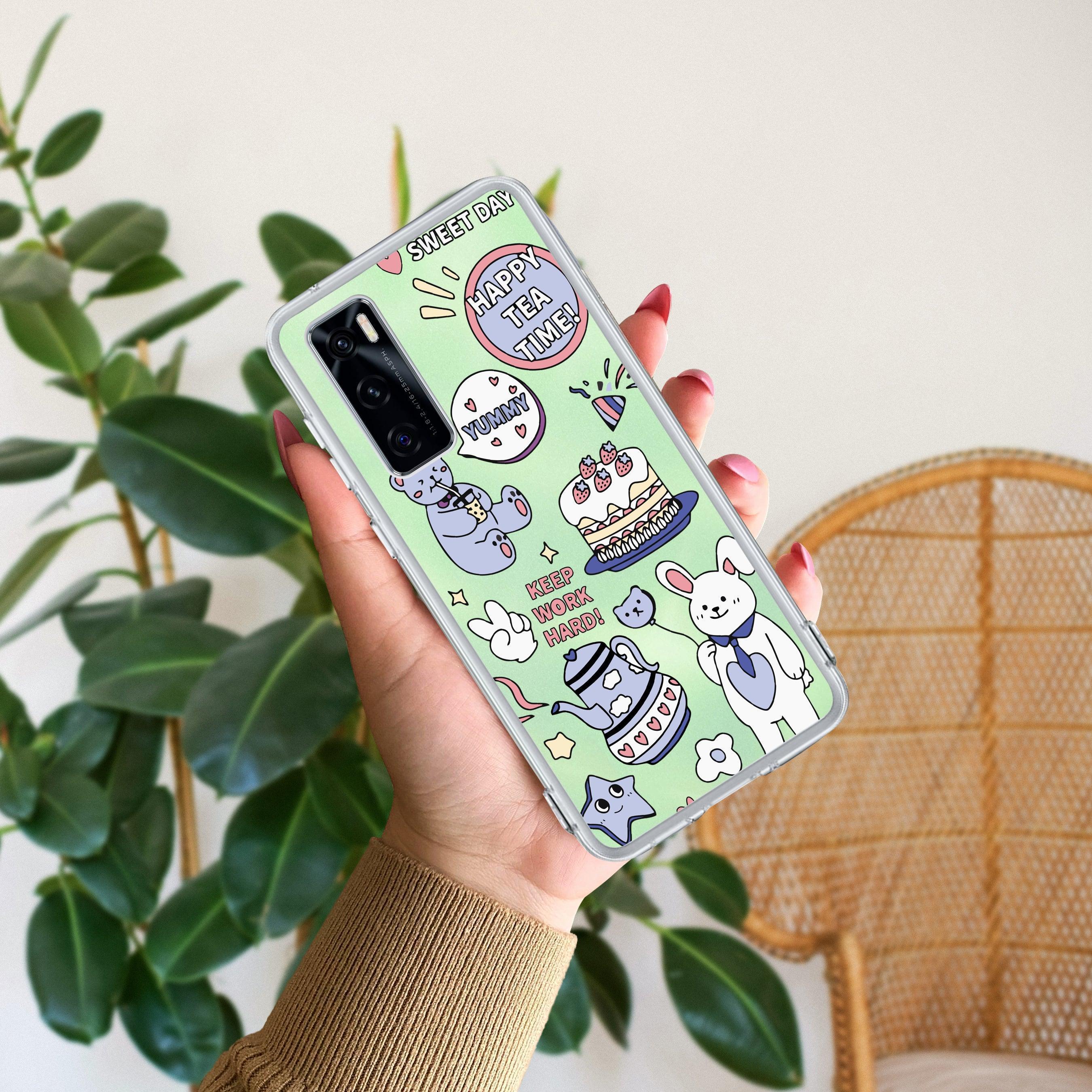 Happy Tea Time Transparent Silicon Case For Vivo V21e 5G