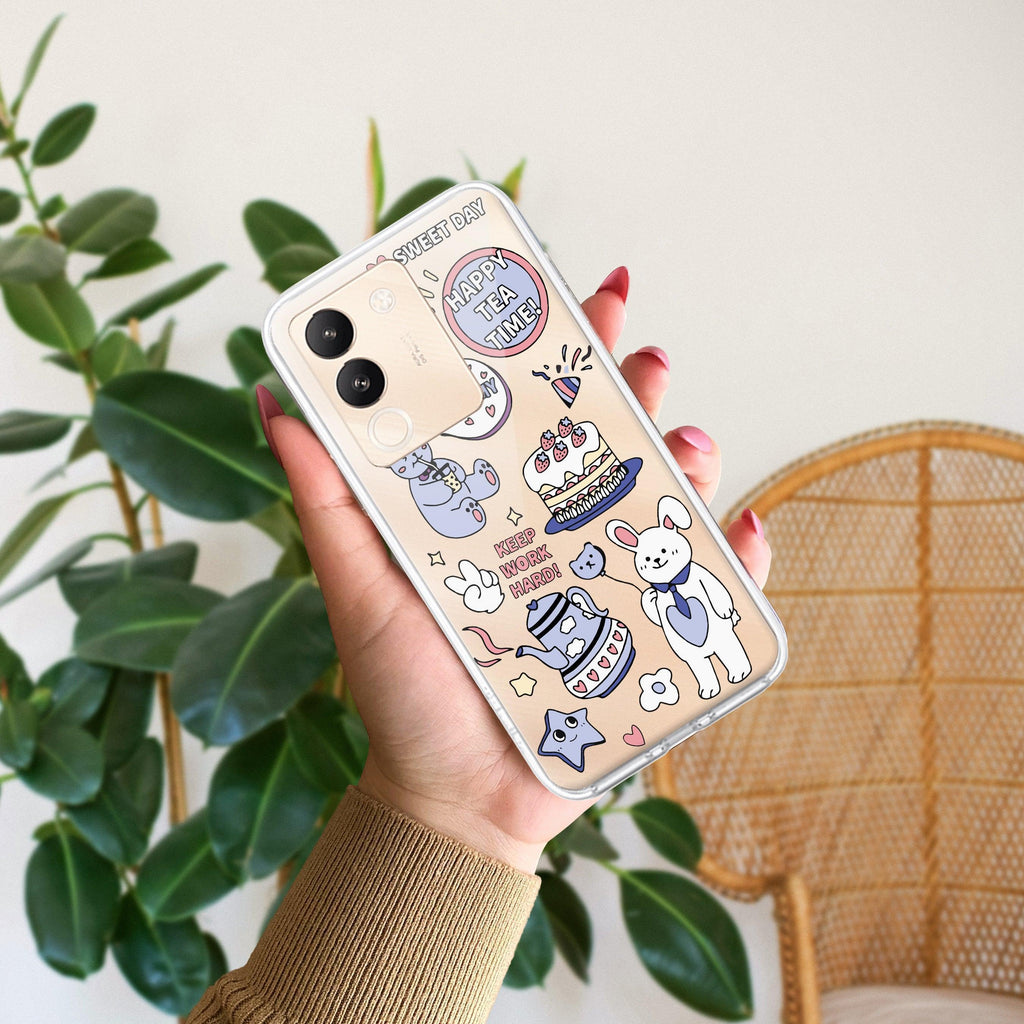 Happy Tea Time Transparent Silicon Case For Vivo Y35