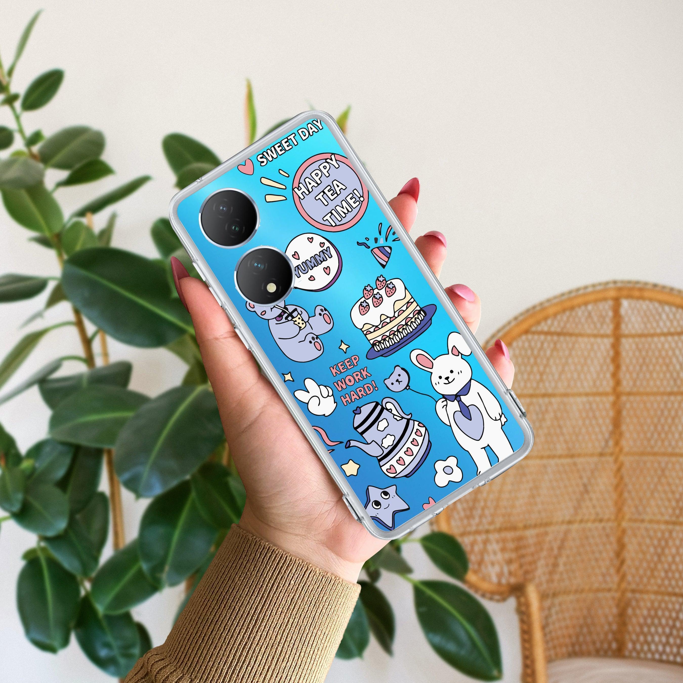 Happy Tea Time Transparent Silicon Case For Vivo Y100 5G /  Vivo Y100A 5G