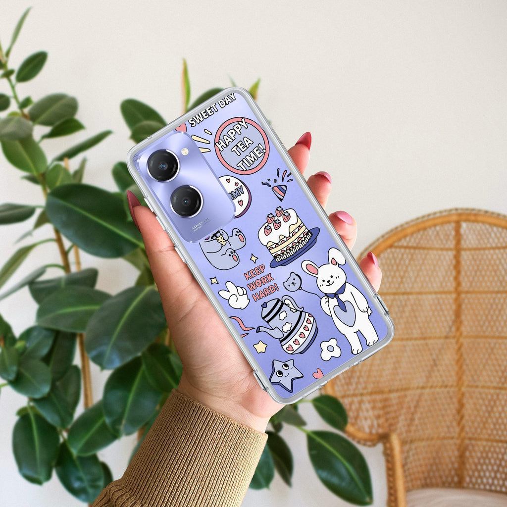 Happy Tea Time Transparent Silicon Case For Vivo Y28s/ Y28e