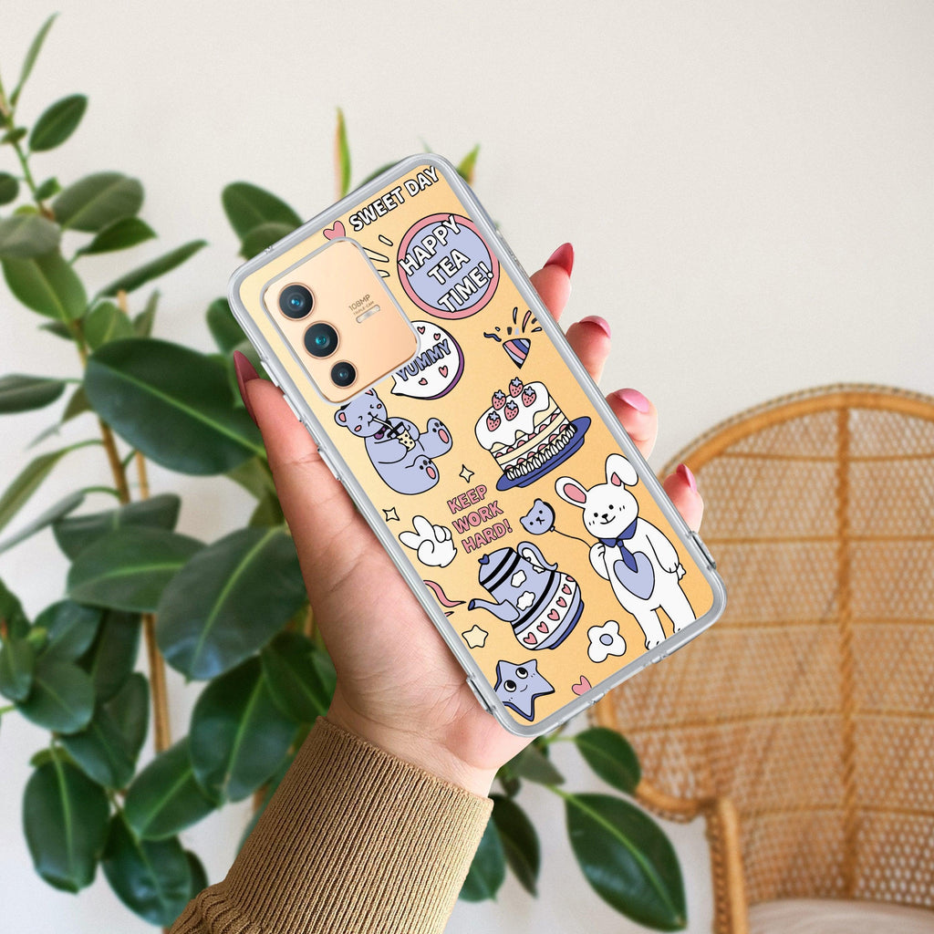 Happy Tea Time Transparent Silicon Case For Vivo V23E
