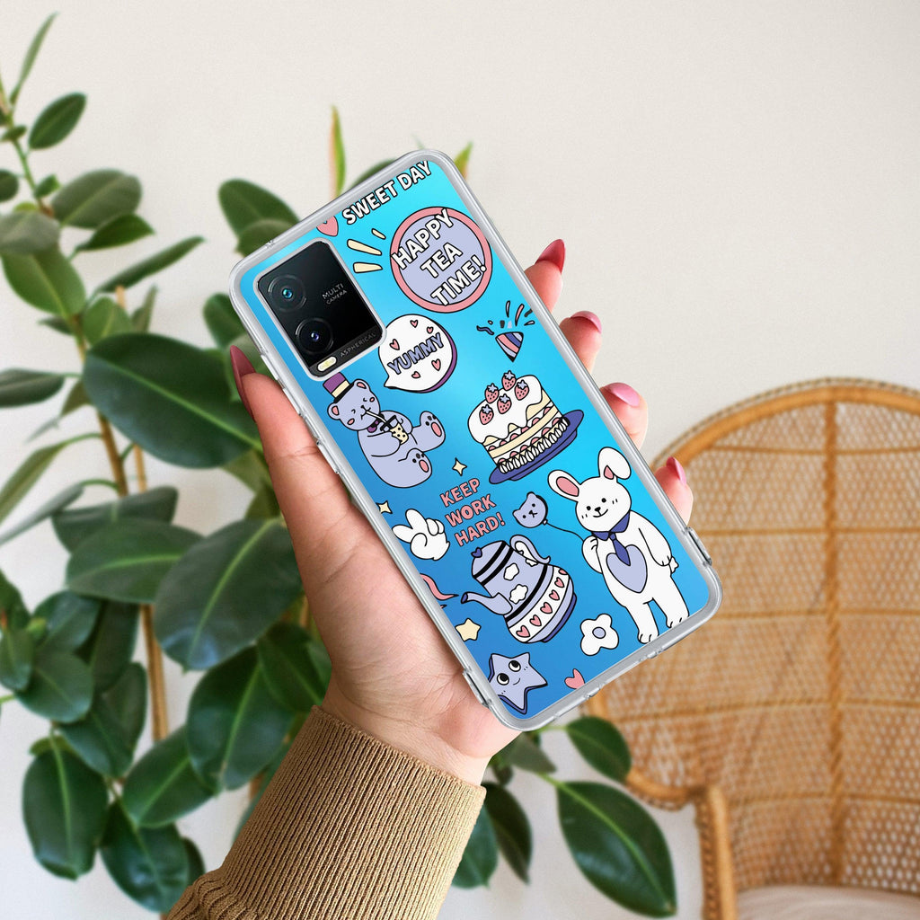Happy Tea Time Transparent Silicon Case For Vivo V50 5G