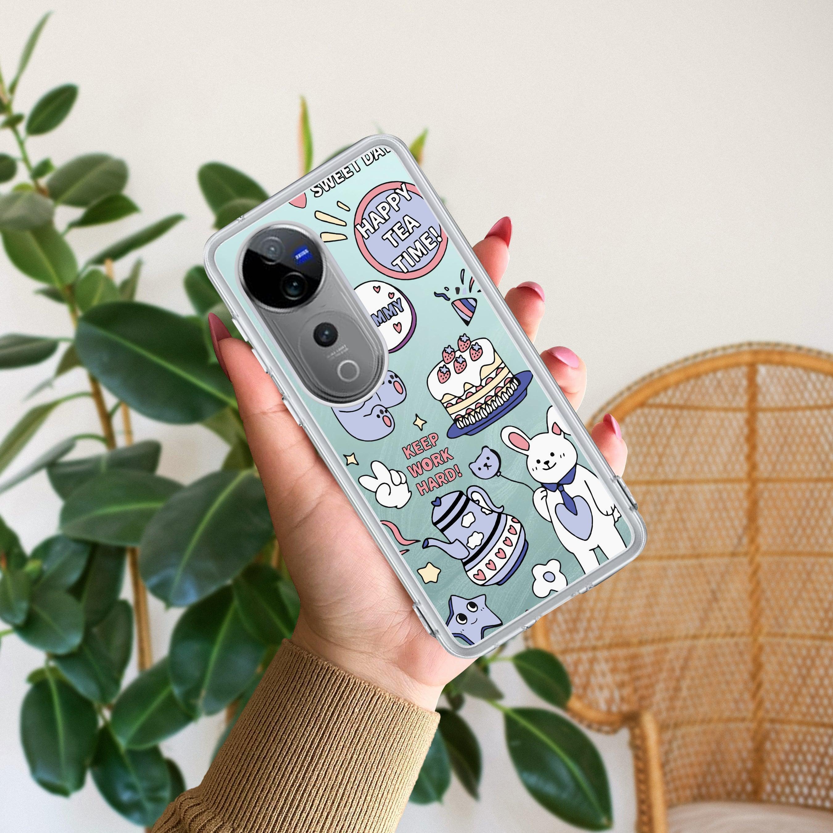 Happy Tea Time Transparent Silicon Case For Vivo V29 Pro 5G
