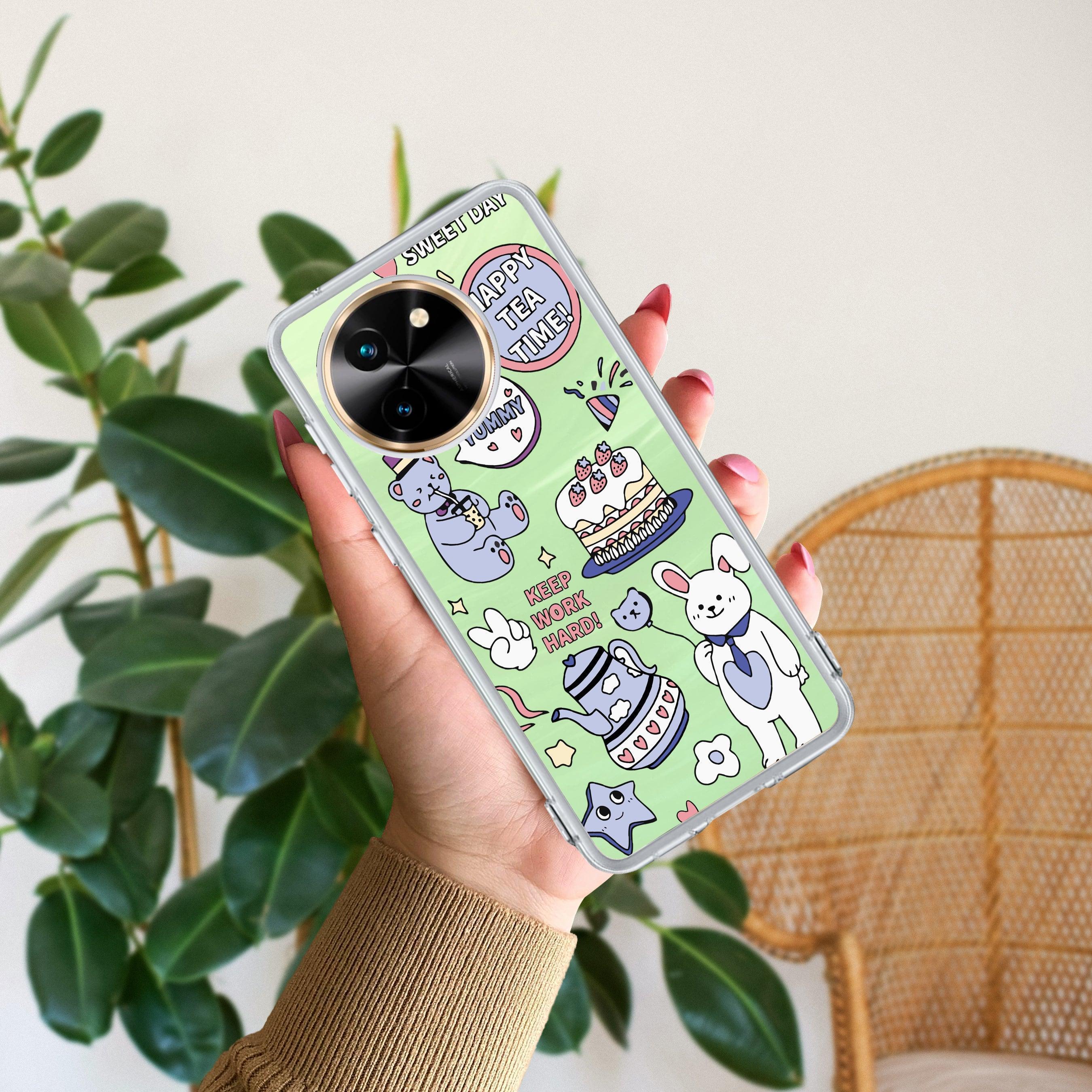 Happy Tea Time Transparent Silicon Case For Vivo Y21 / Vivo Y21A / Vivo Y21E /Vivo Y21S/ Vivo Y21T