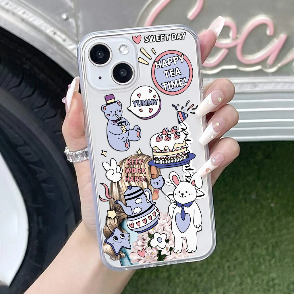Happy Tea Time Anti Yellow Clear Case For iPhone 14 Plus