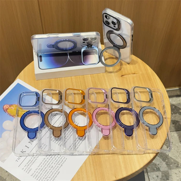 Transparent Rotated Ring Bracket Magnetic Phone Cover for iPhone - ShopOnCliQ