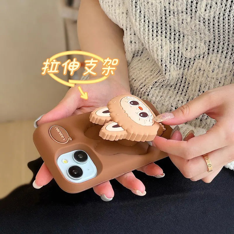 Cute Cartoon 3D Silicone Phone Case with Scalable Holder for iPhone