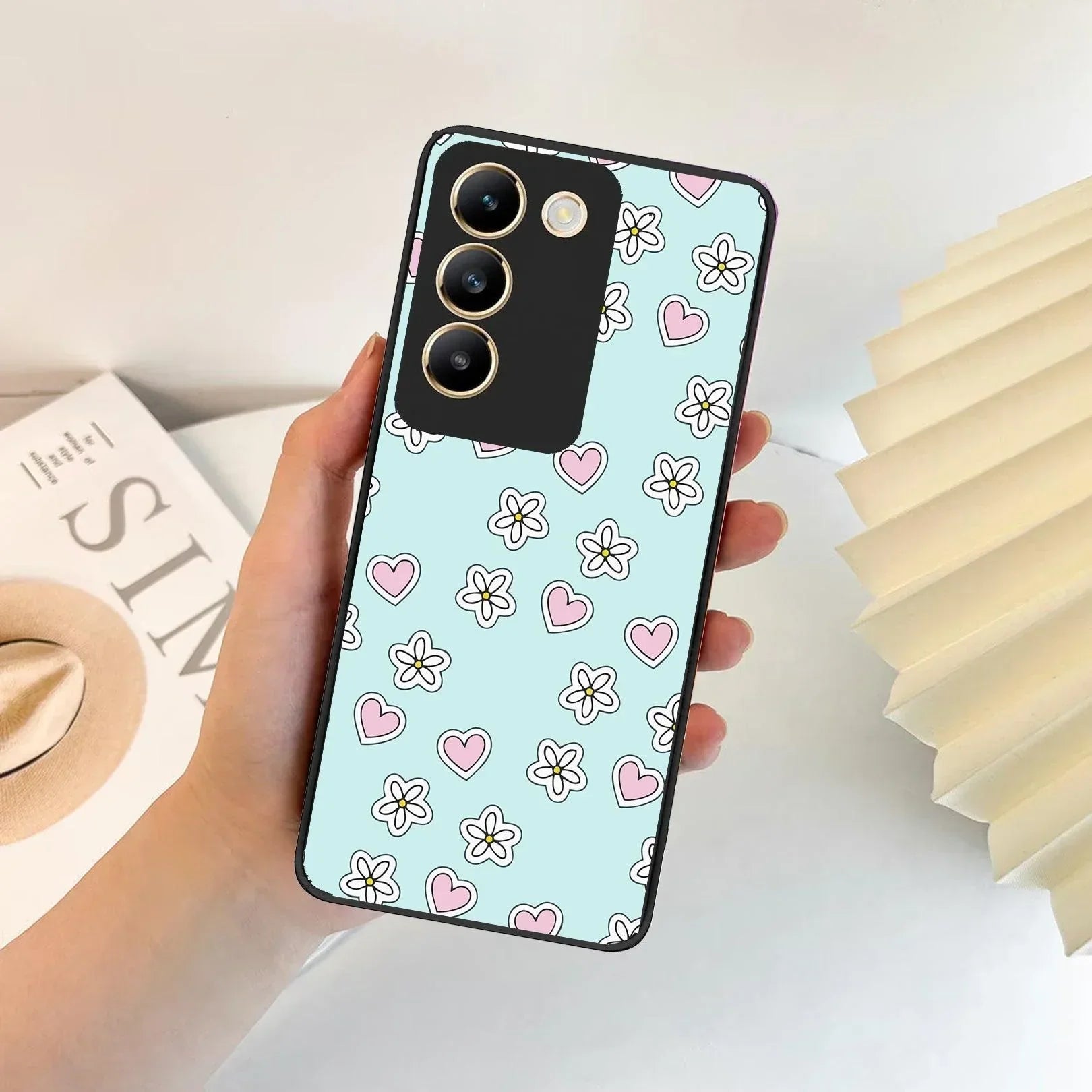 Heart With Flower Glossy Metal Case Cover For Vivo - ShopOnCliQ