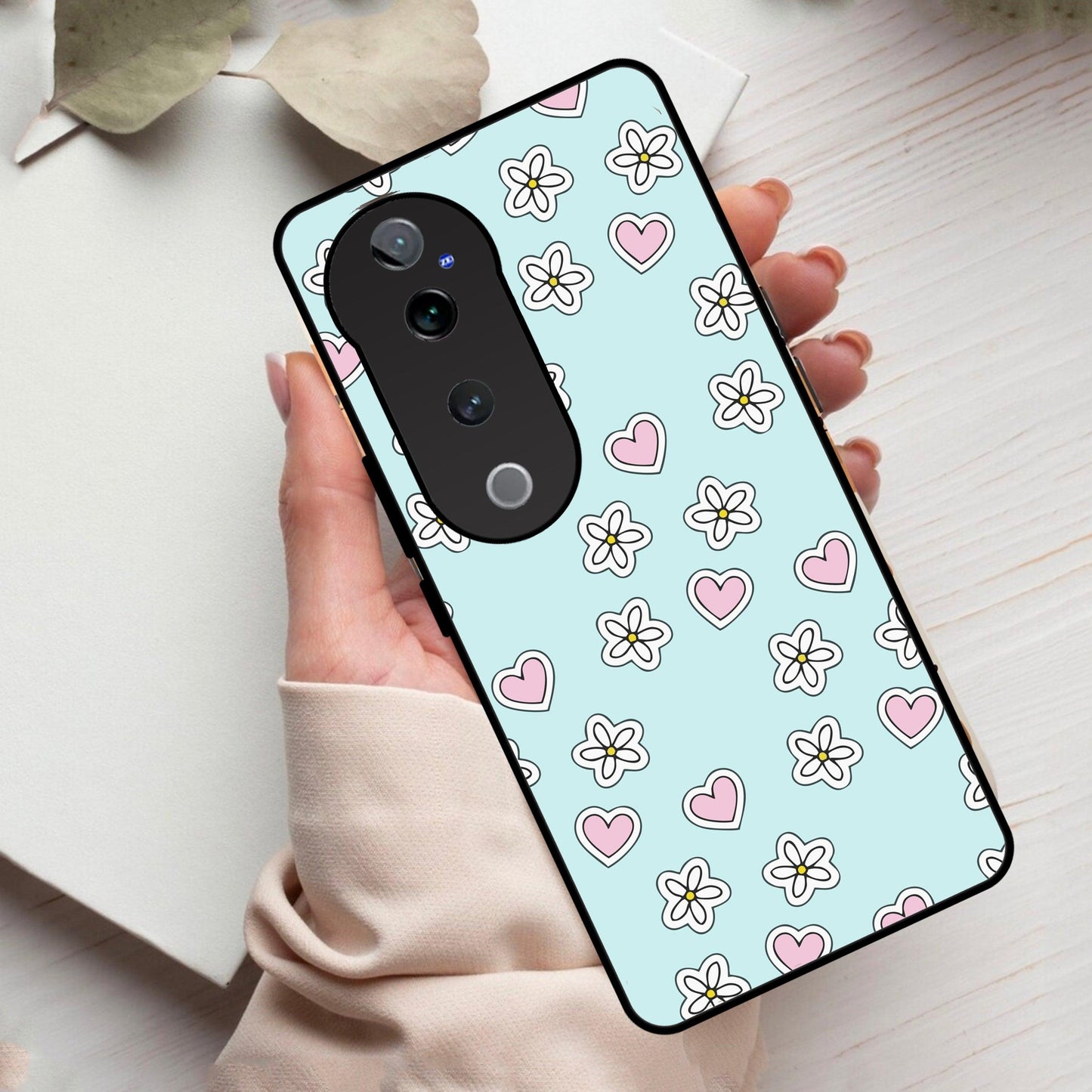 Heart With Flower Glossy Metal Case Cover For Vivo