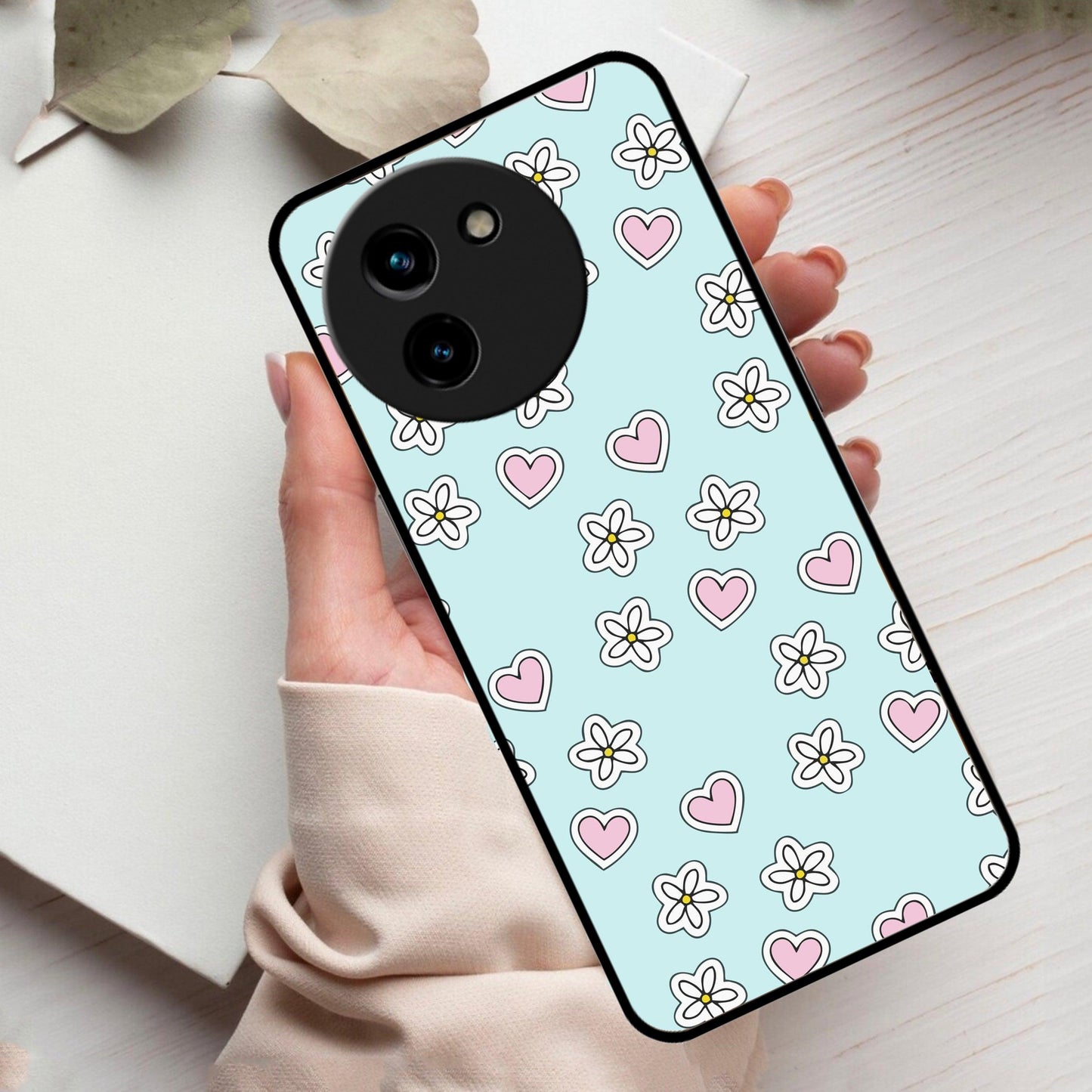 Heart With Flower Glossy Metal Case Cover For Vivo