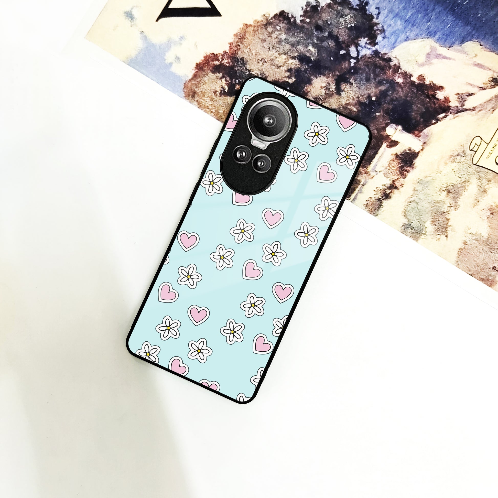 Heart With Flower Glossy Metal Case Cover For Oppo ShopOnCliQ