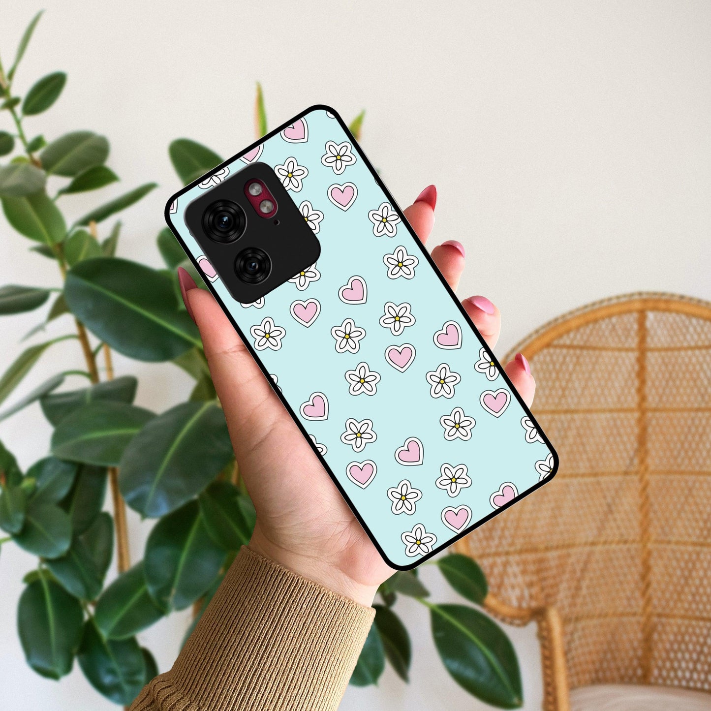 Heart with Blossom Glossy Metal Case Cover For Motorola