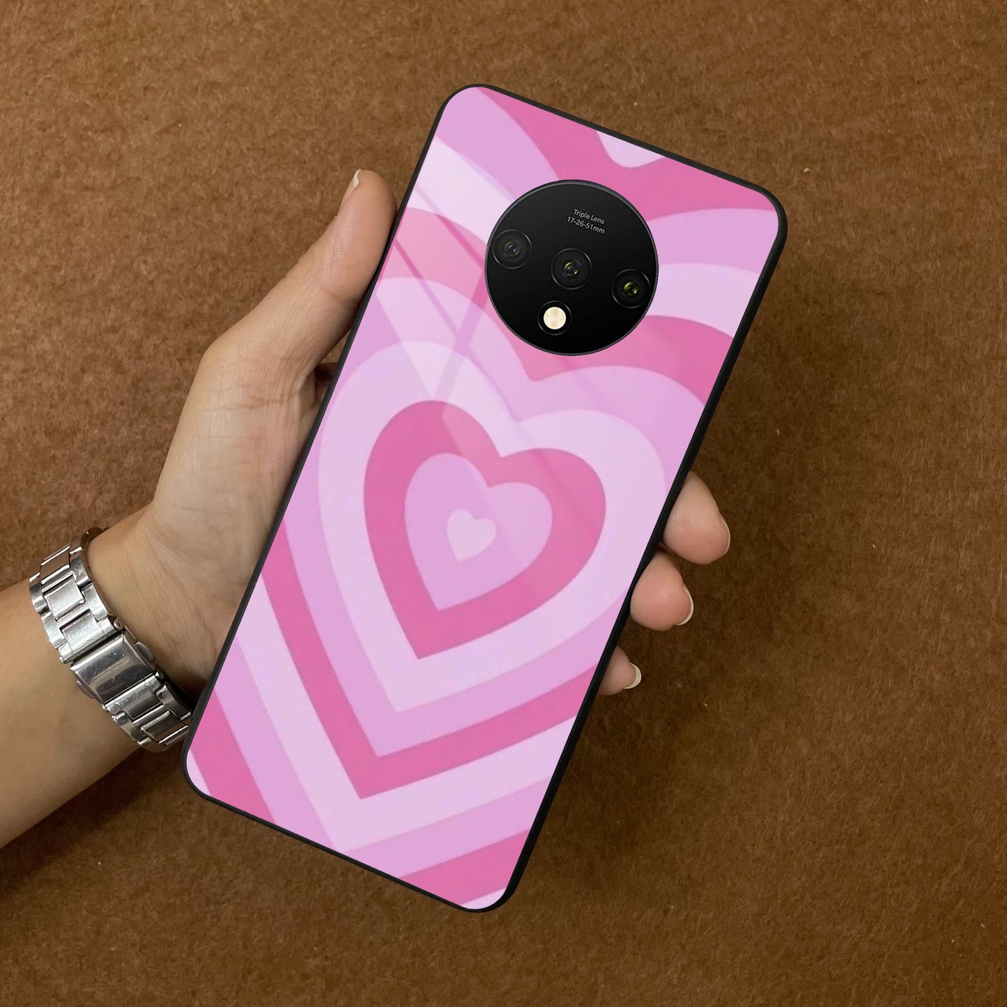 Latte Love Patter Glass Case Cover - Pink For OnePlus