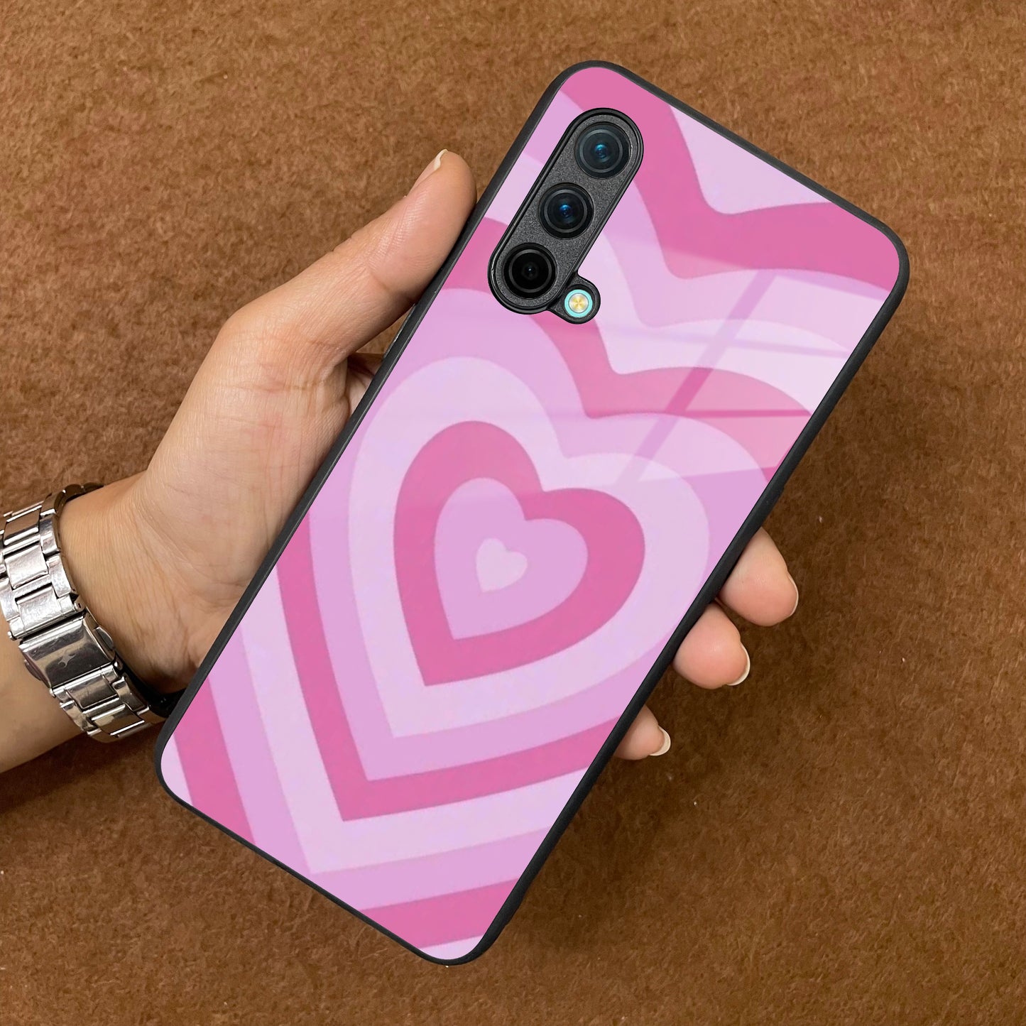 Latte Love Patter Glass Case Cover - Pink For OnePlus