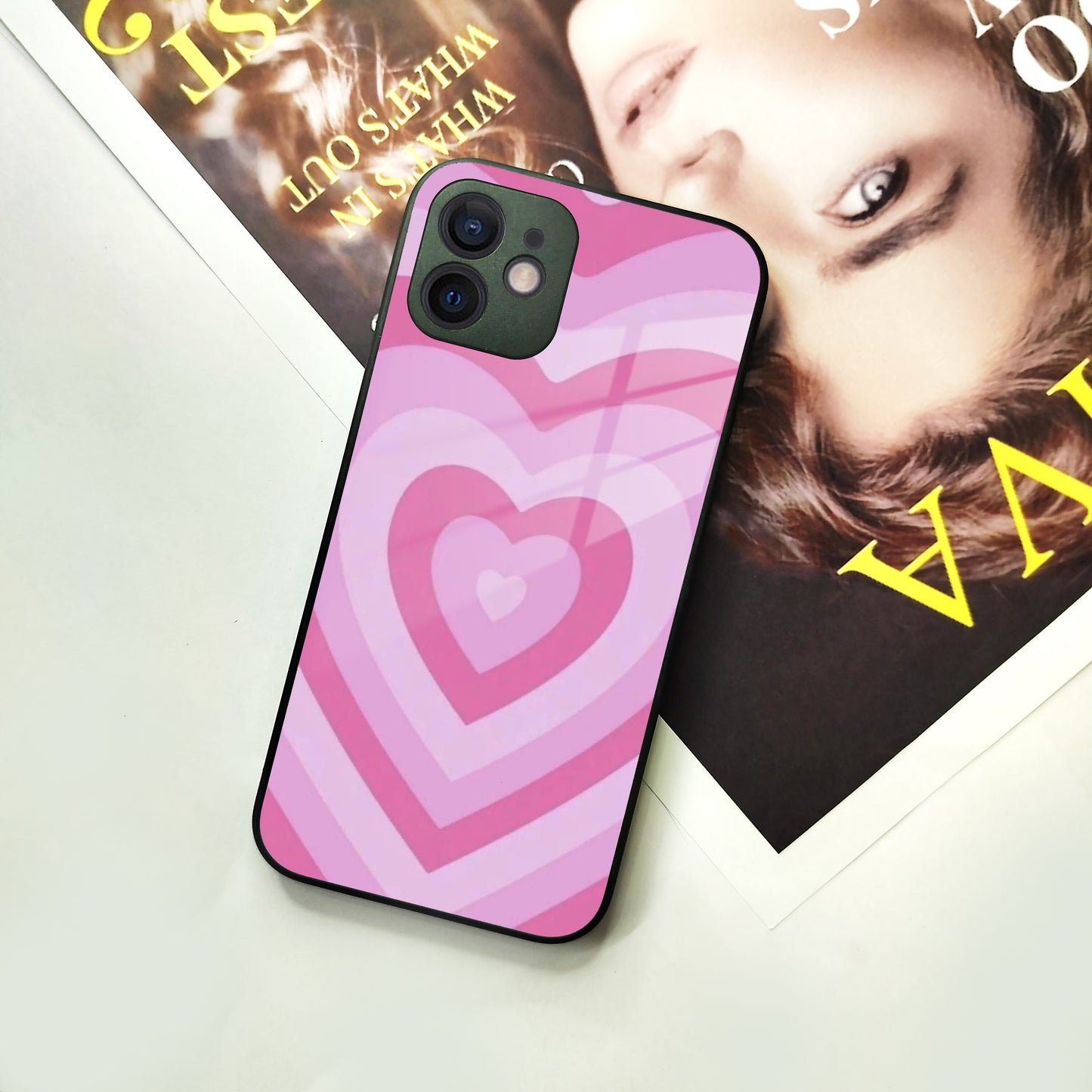 Latte Love Patter Glass Case Cover - Pink For iPhone