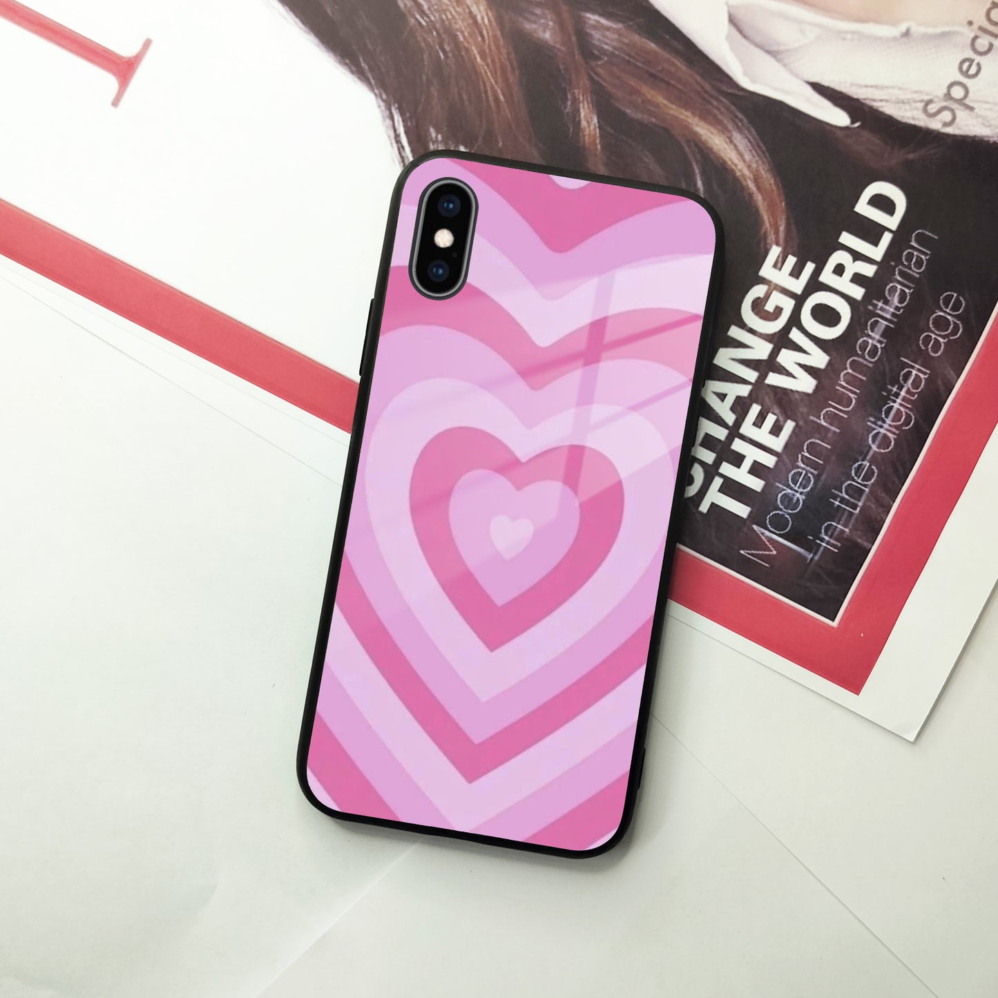 Latte Love Patter Glass Case Cover - Pink For iPhone