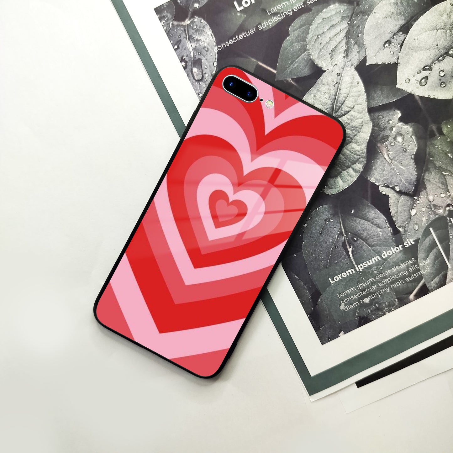 Latte Love Patter Glass Case Cover - Red For iPhone