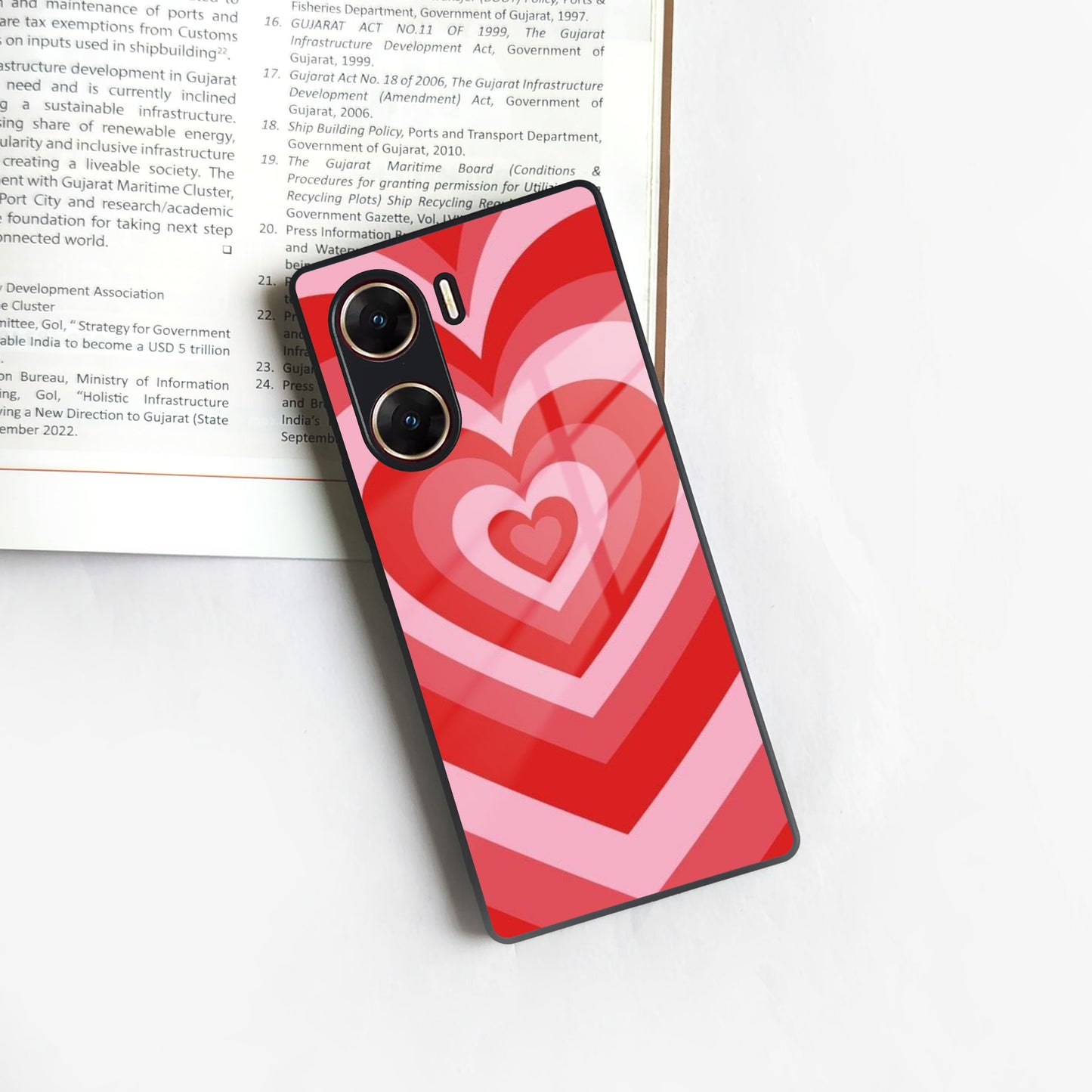 Latte Love Patter Glass Case Cover - Red For Vivo