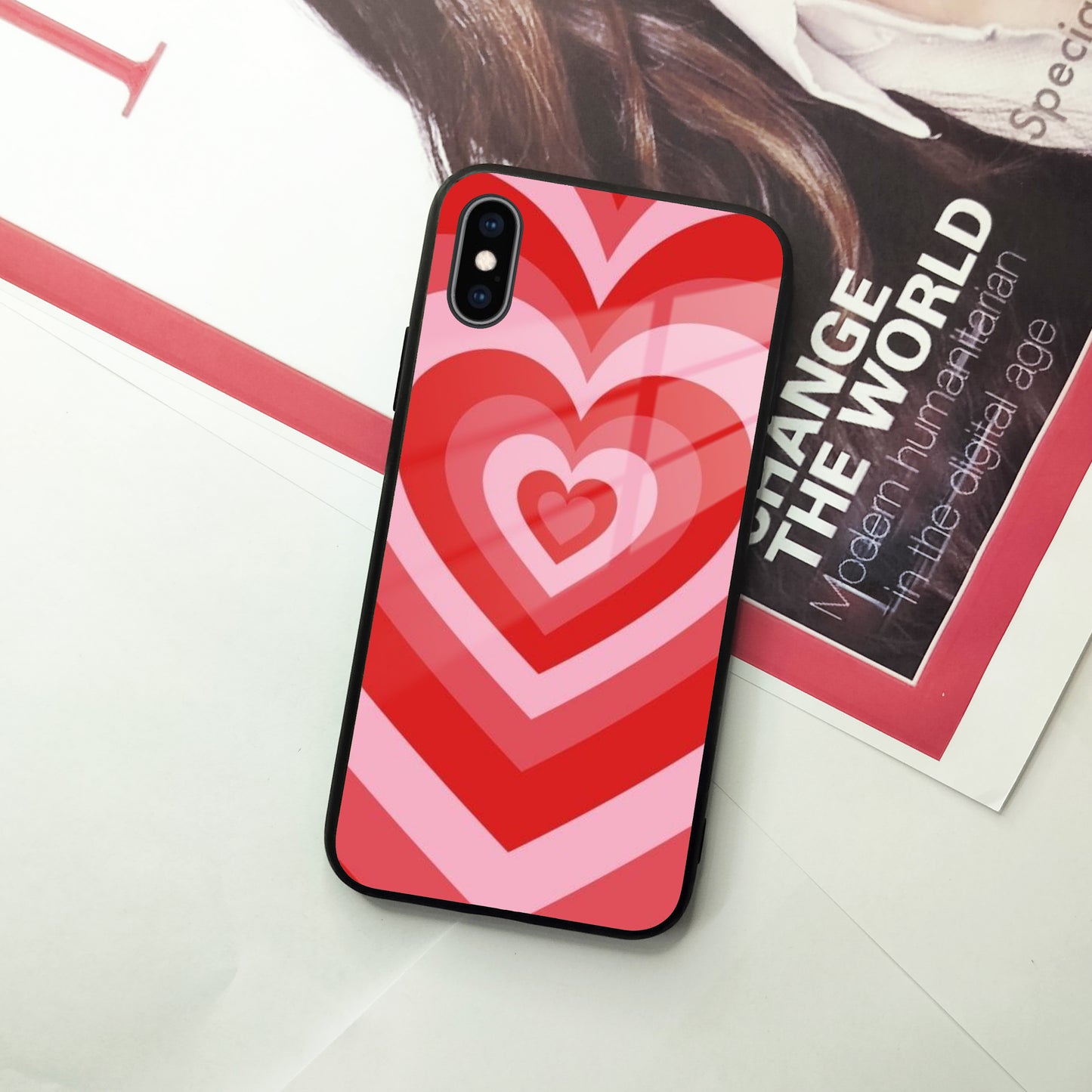 Latte Love Patter Glass Case Cover - Red For iPhone