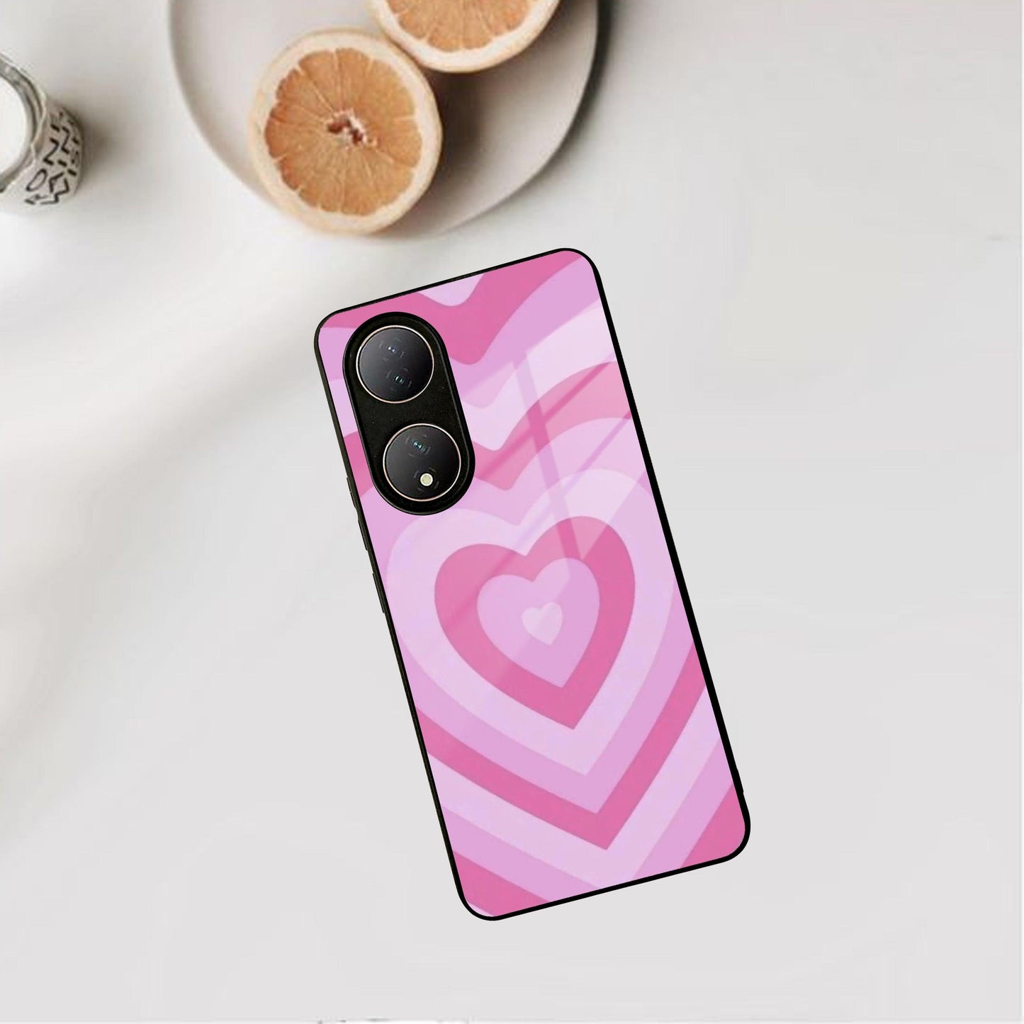 Latte Love Patter Glass Case Cover - Pink For Vivo