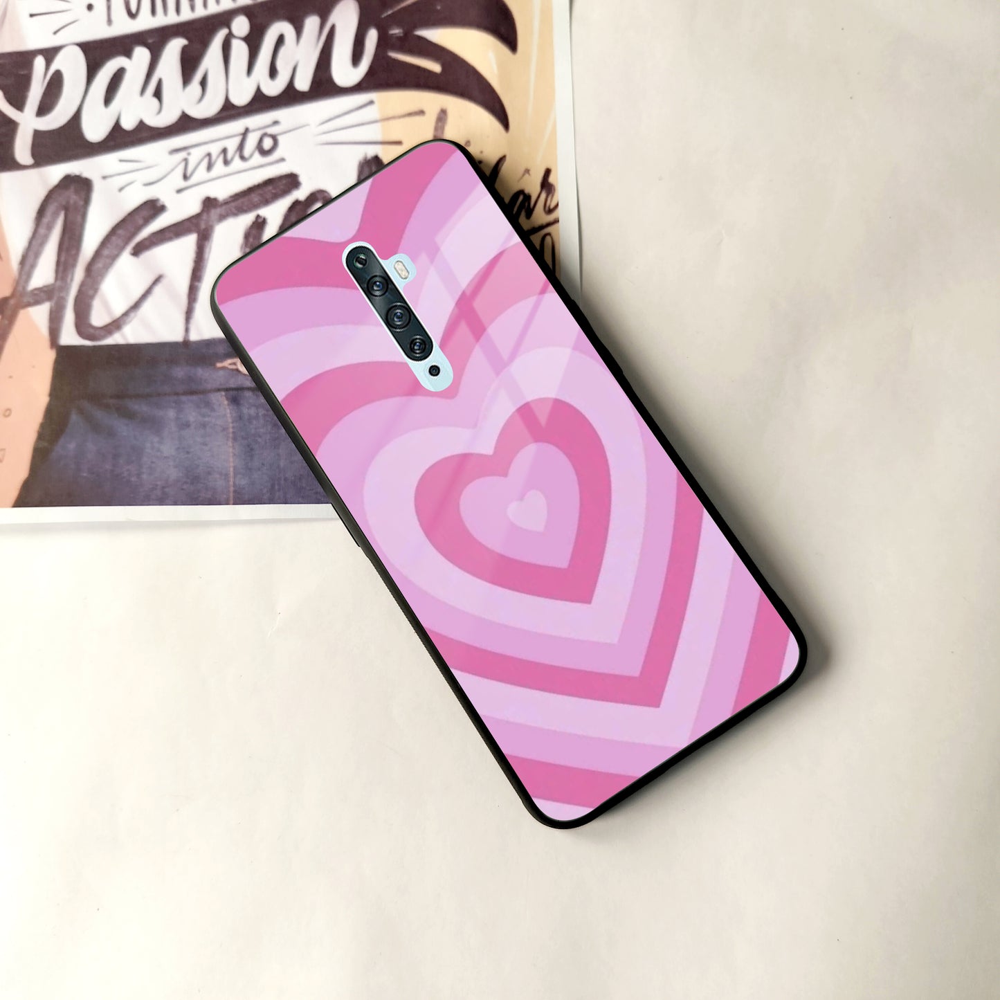 Latte Love Patter Glass Case Cover - Pink  For Oppo