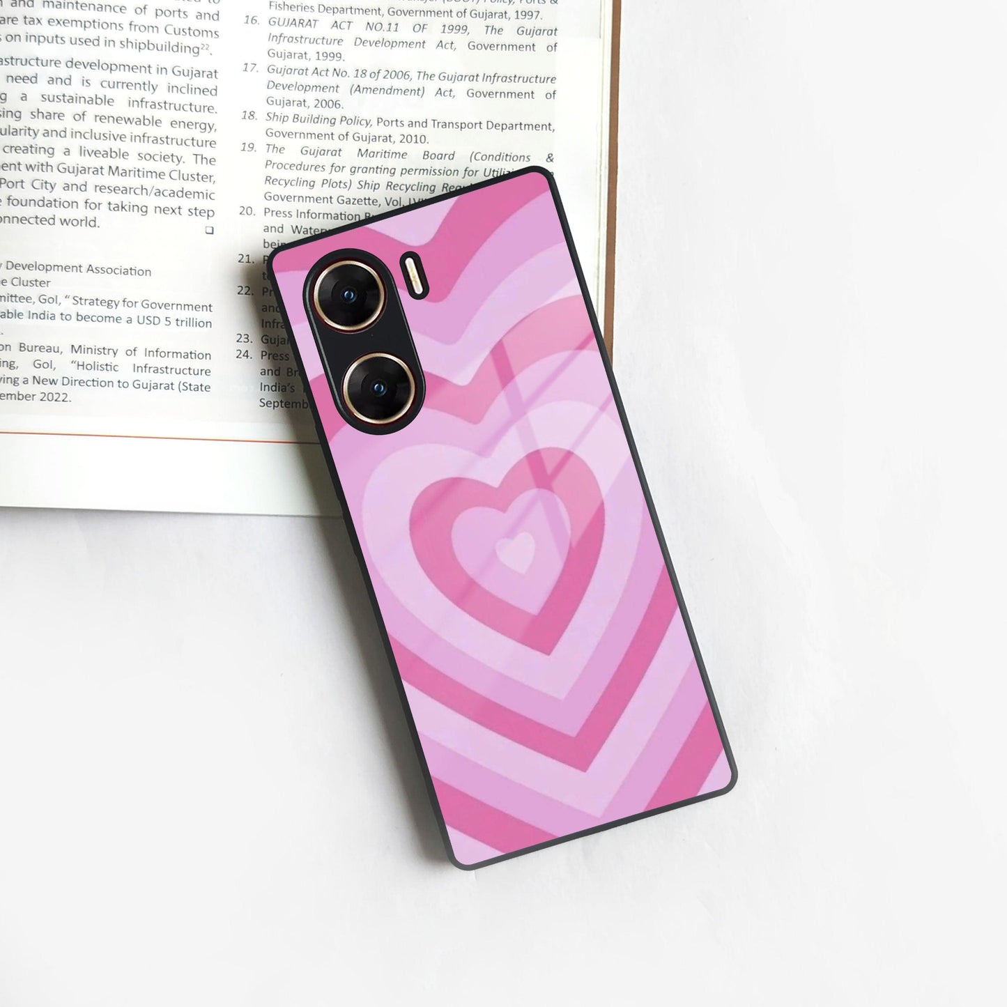 Latte Love Patter Glass Case Cover - Pink For Vivo