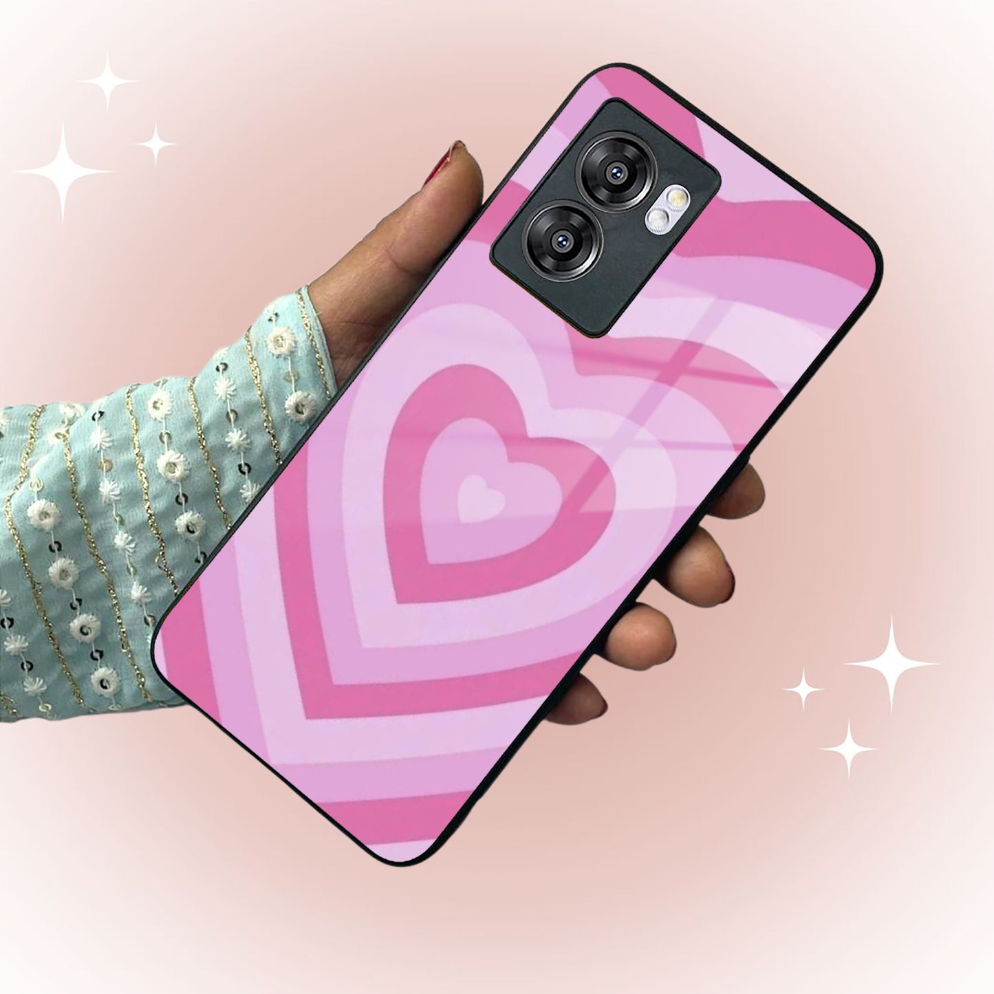 Latte Love Patter Glass Case Cover - Pink For Realme/Narzo