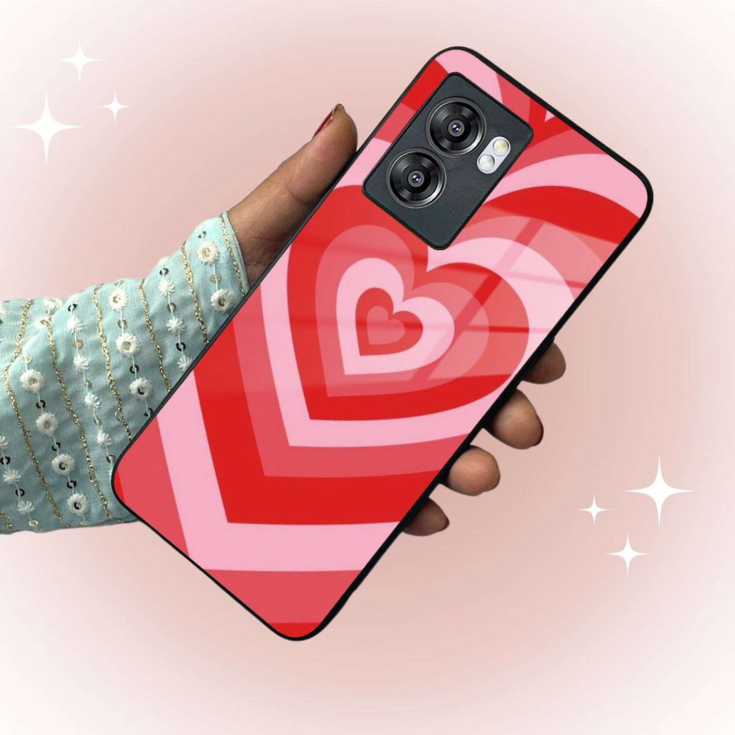 Latte Love Patter Glass Case Cover - Red For Oppo