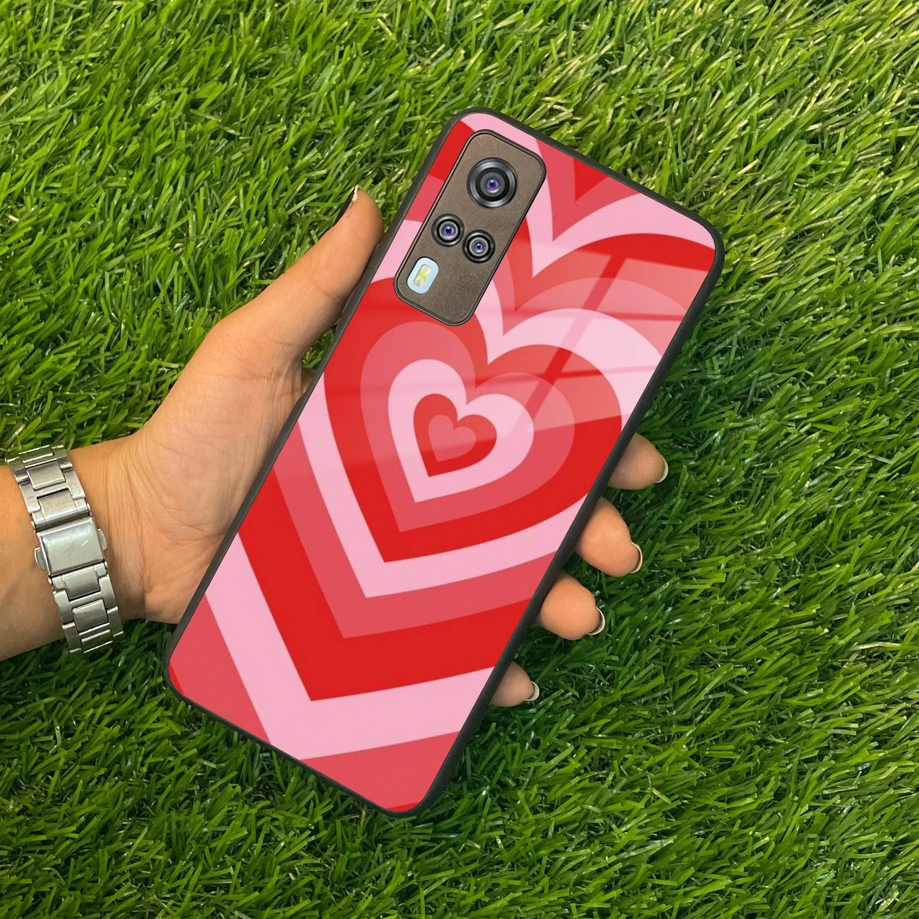 Latte Love Patter Glass Case Cover - Red For Vivo - ShopOnCliQ