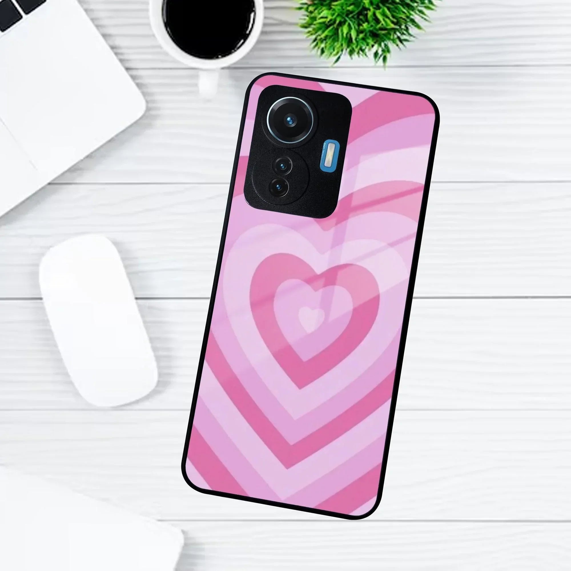 Latte Love Patter Glass Case Cover - Pink For Vivo - ShopOnCliQ