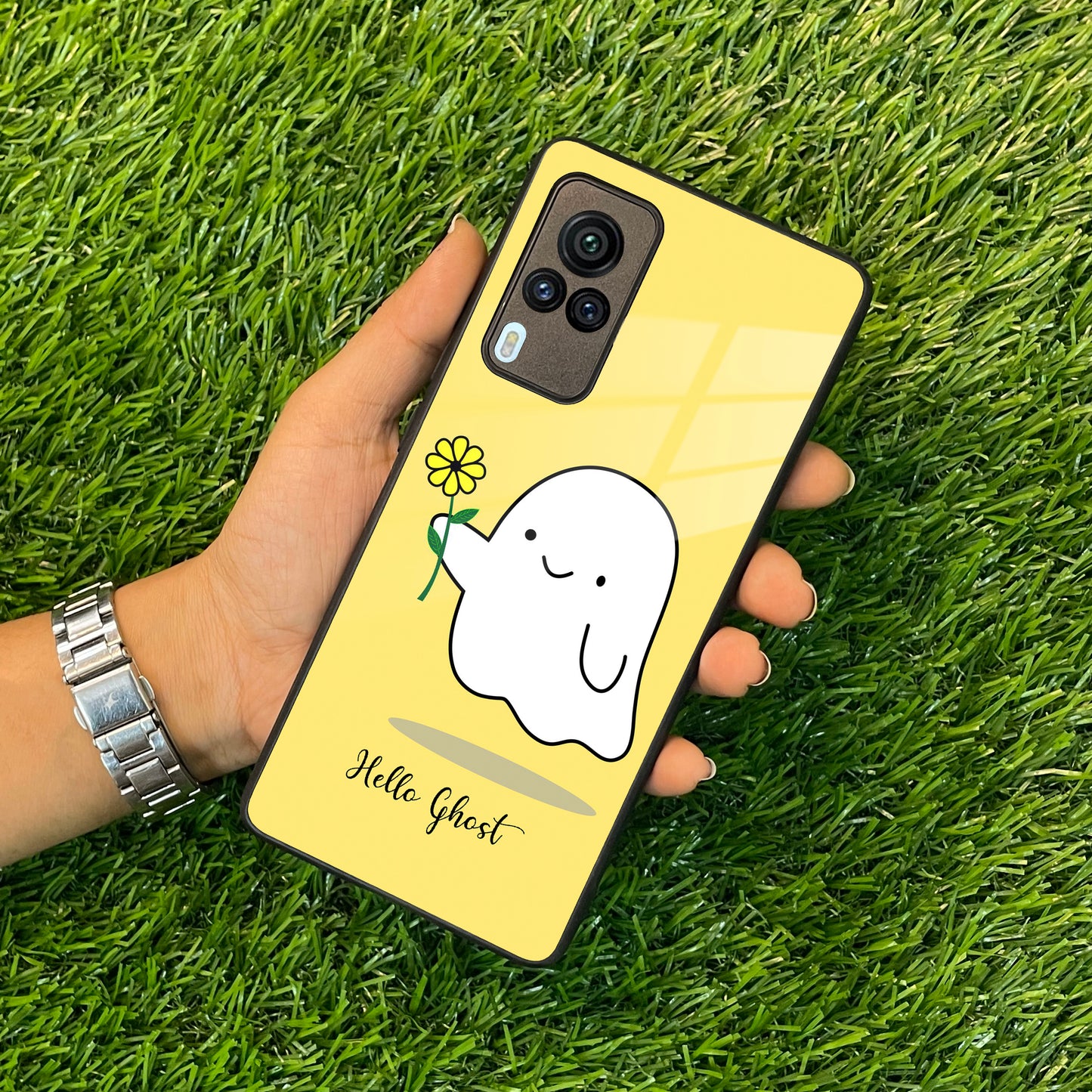 Ghost With Flower Glass Case Cover For Vivo