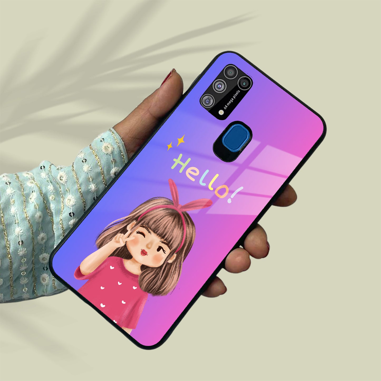 Cute Girl Hello Glass Case For Samsung