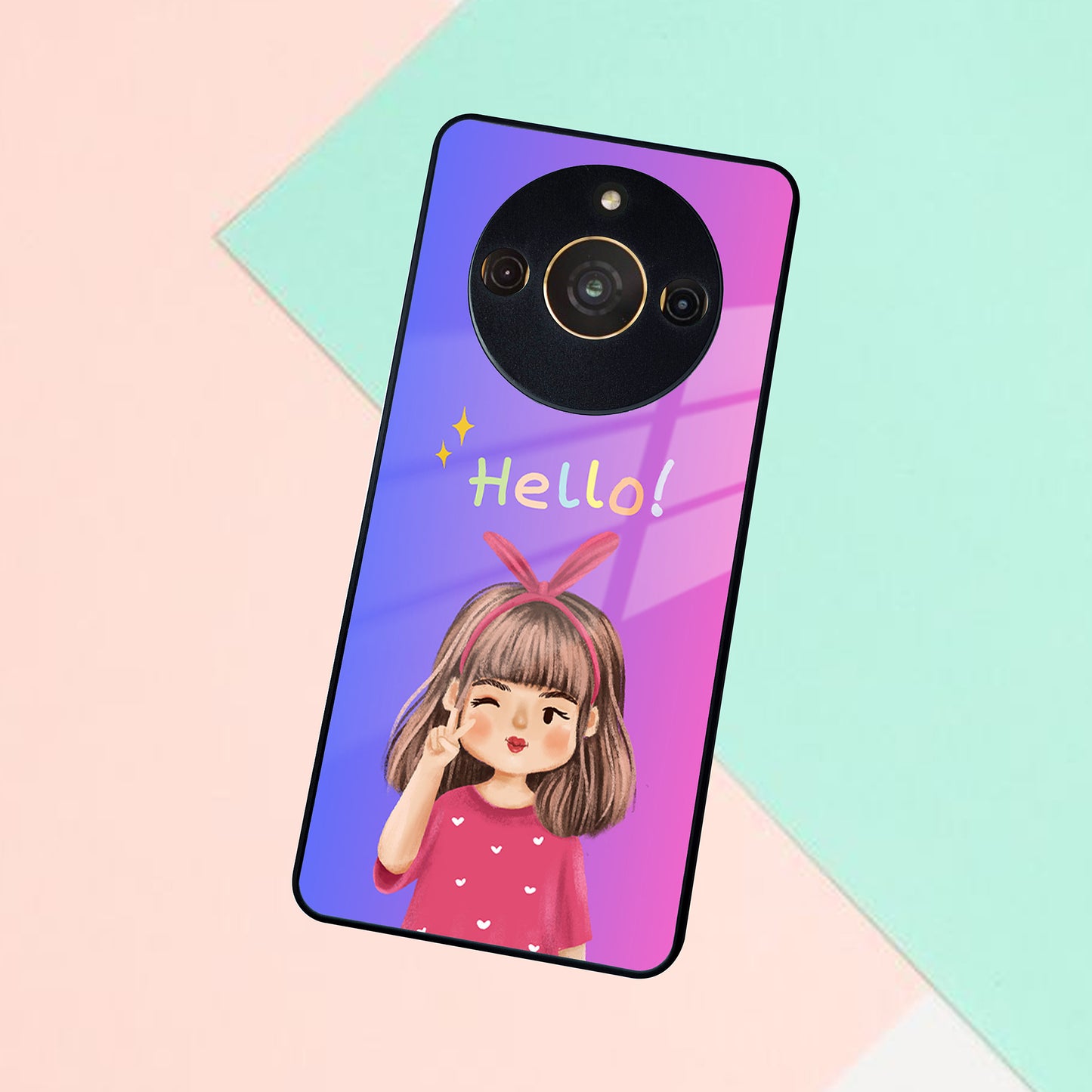 Cute Girl Hello Glass Case For Realme/Narzo