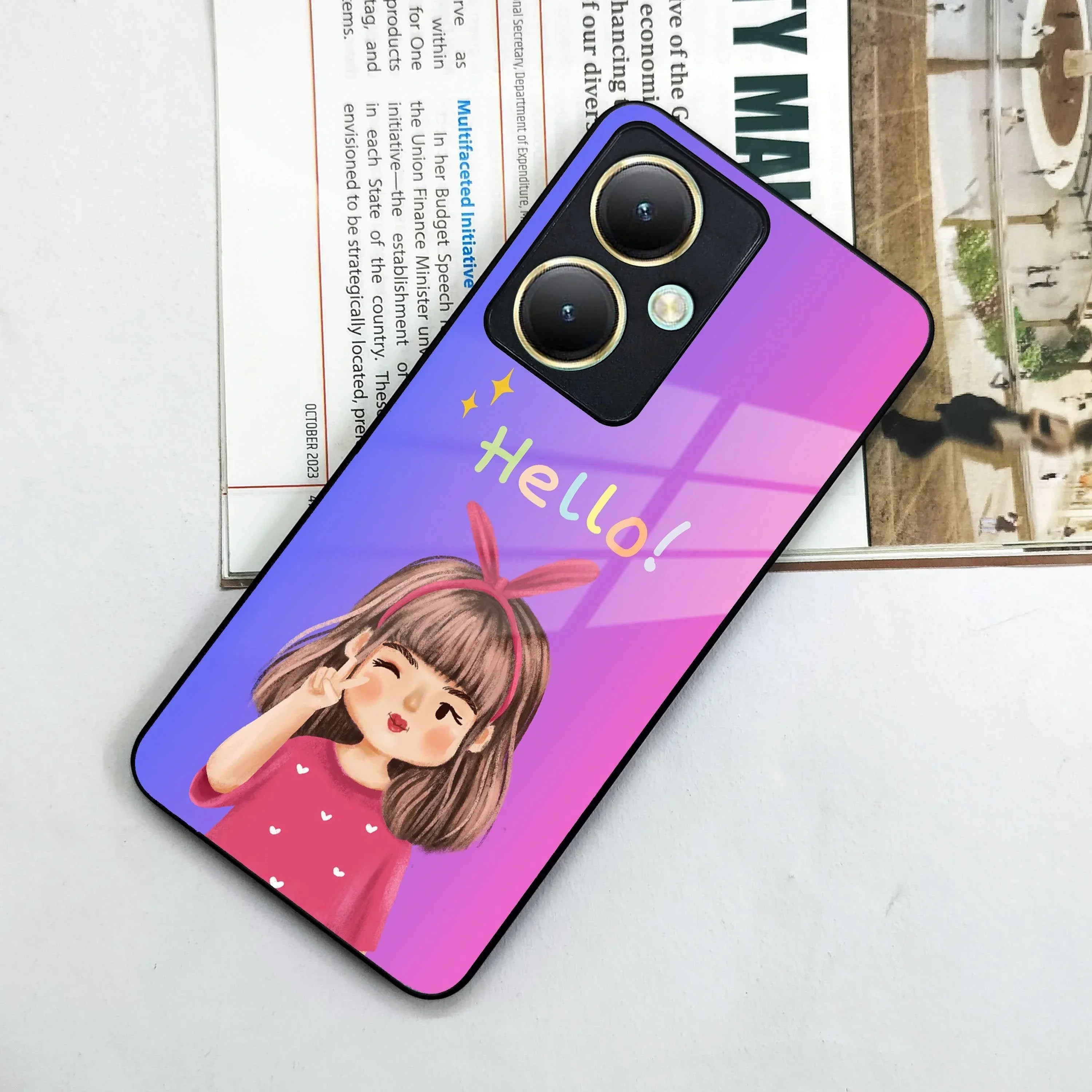 Cute Girl Hello Glass Case For Vivo - ShopOnCliQ