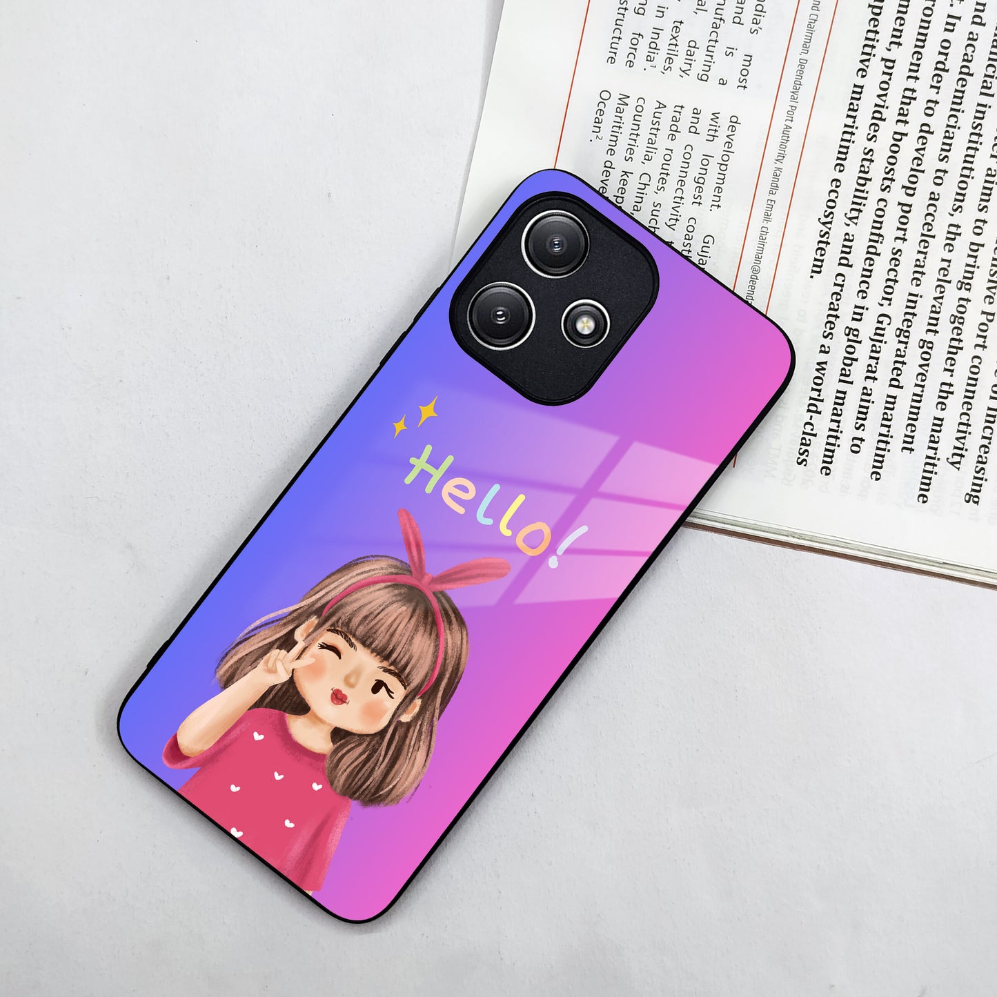 Cute Girl Hello Glass Case For Redmi/Xiaomi