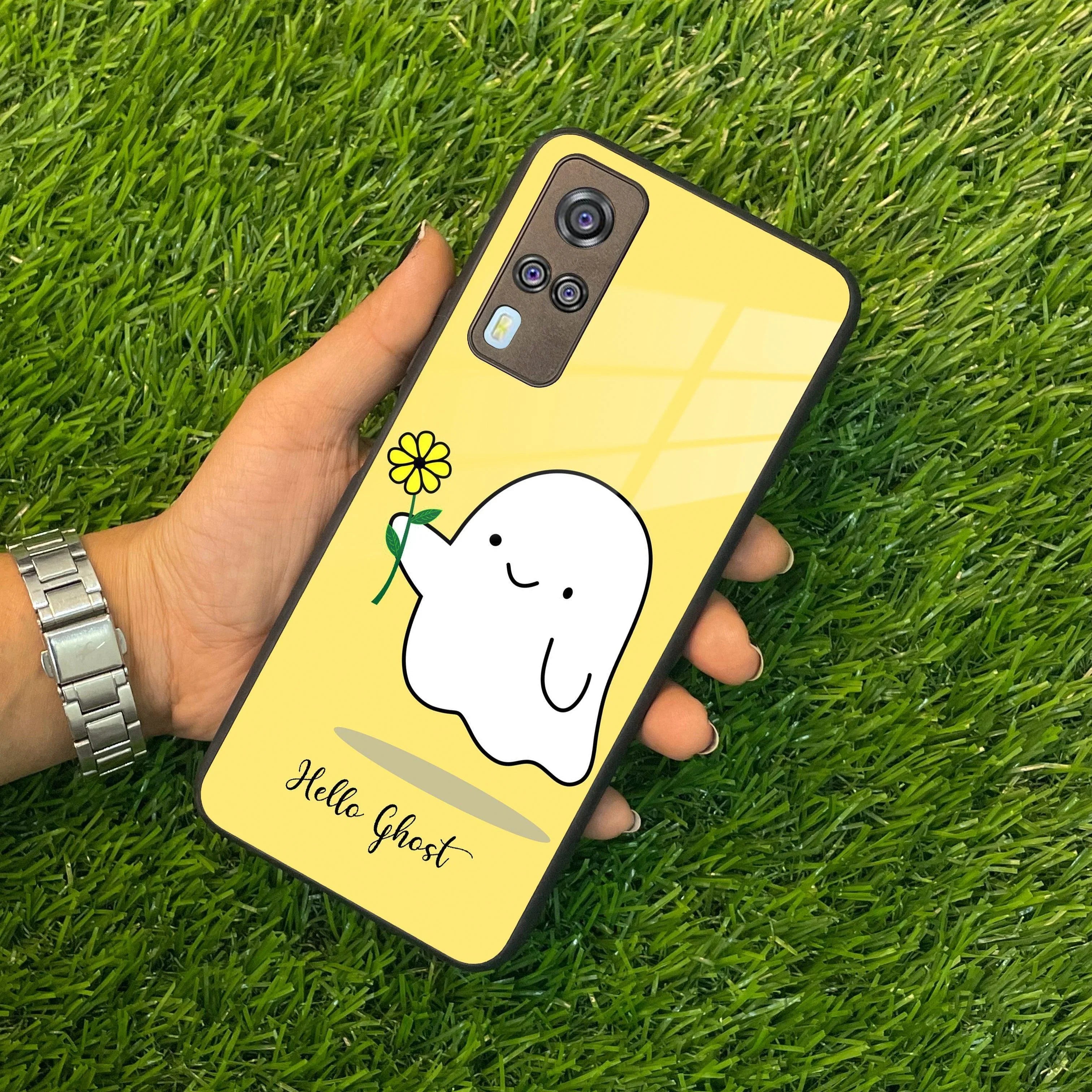 Ghost With Flower Glass Case Cover For Vivo - ShopOnCliQ