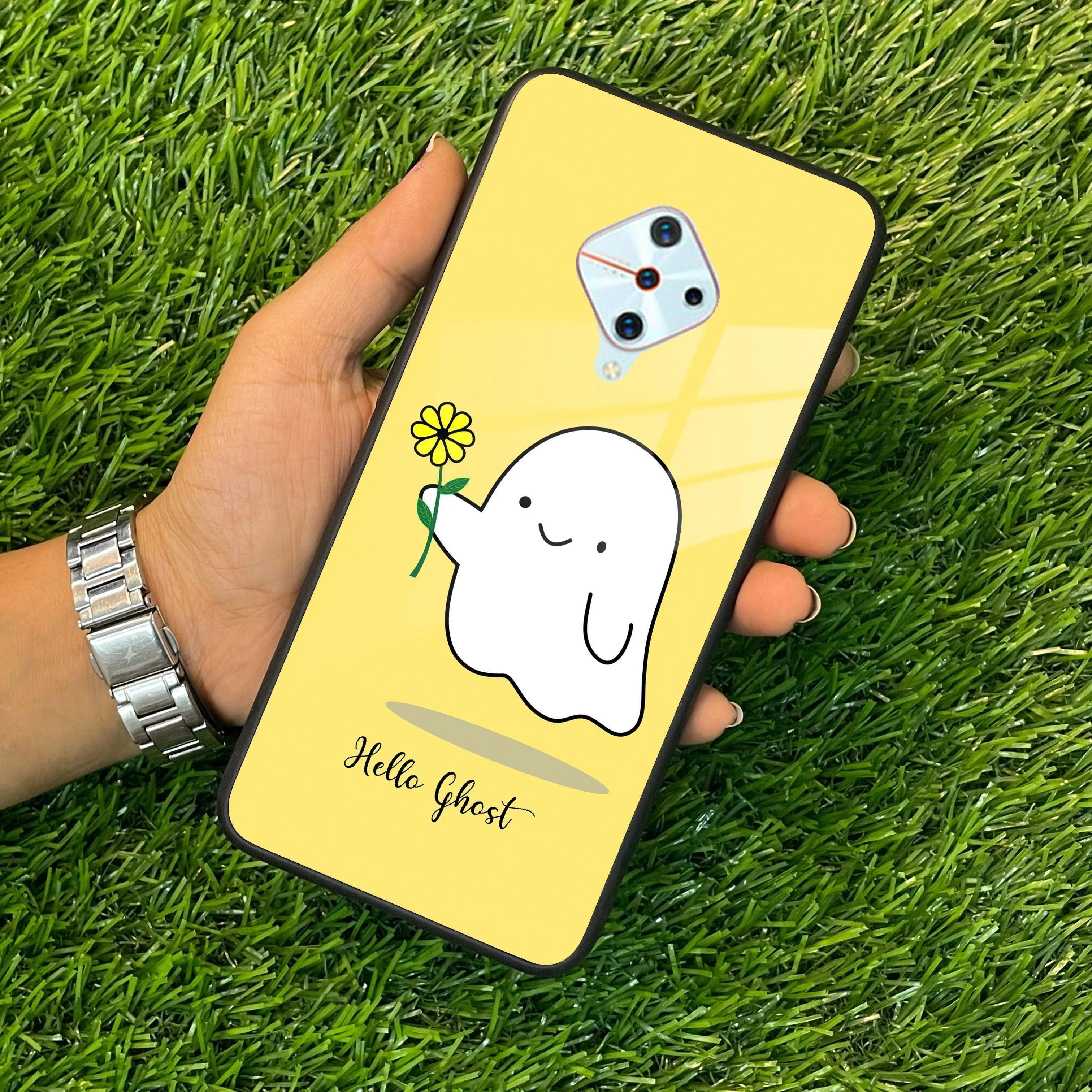 Ghost With Flower Glass Case Cover For Vivo - ShopOnCliQ