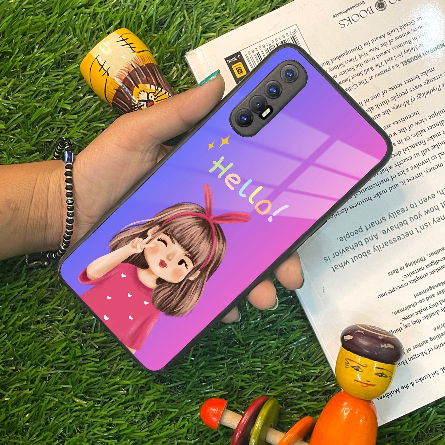 Cute Girl Hello Glass Case For Oppo