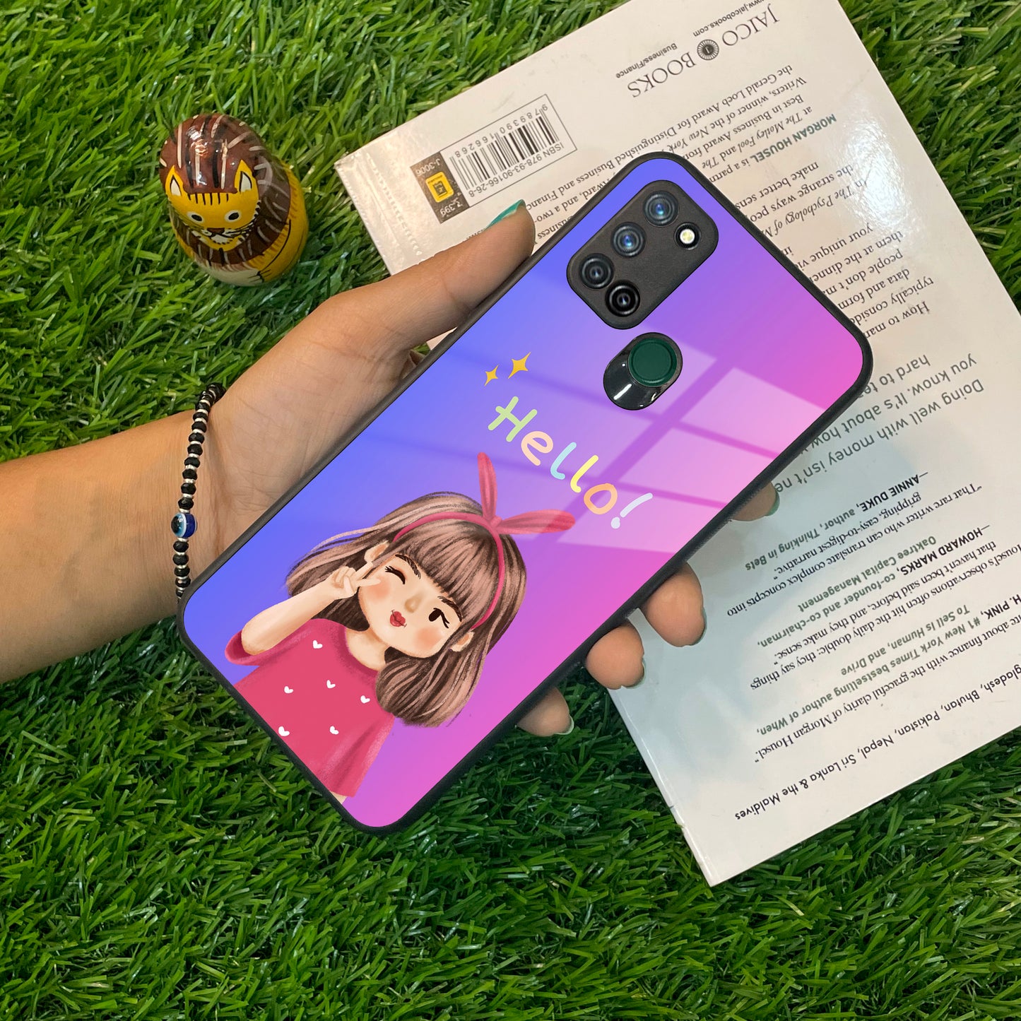 Cute Girl Hello Glass Case For Realme/Narzo