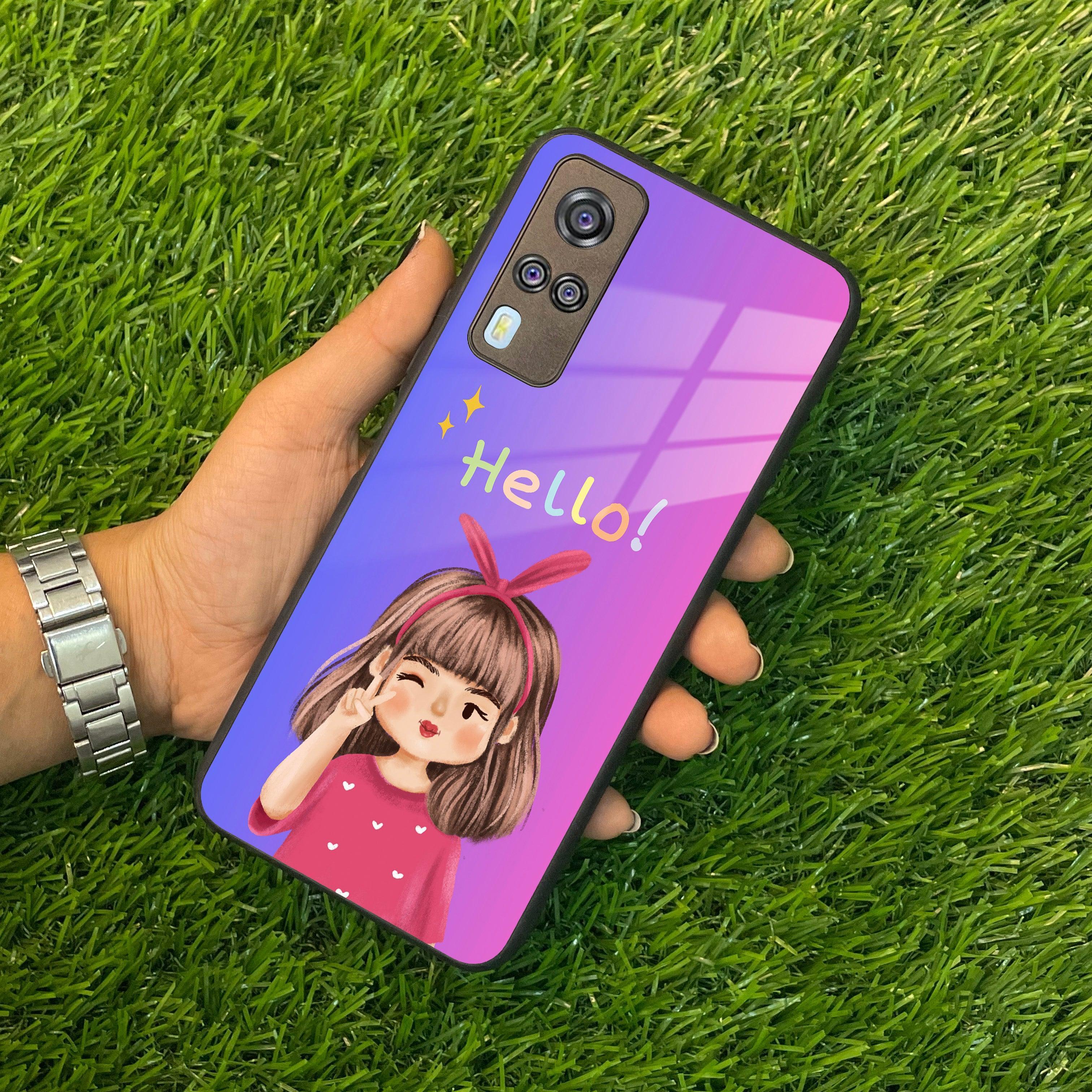 Cute Girl Hello Glass Case For Vivo - ShopOnCliQ