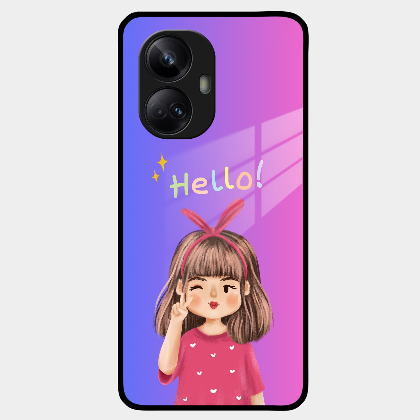 Cute Girl Hello Glass Case For Realme/Narzo