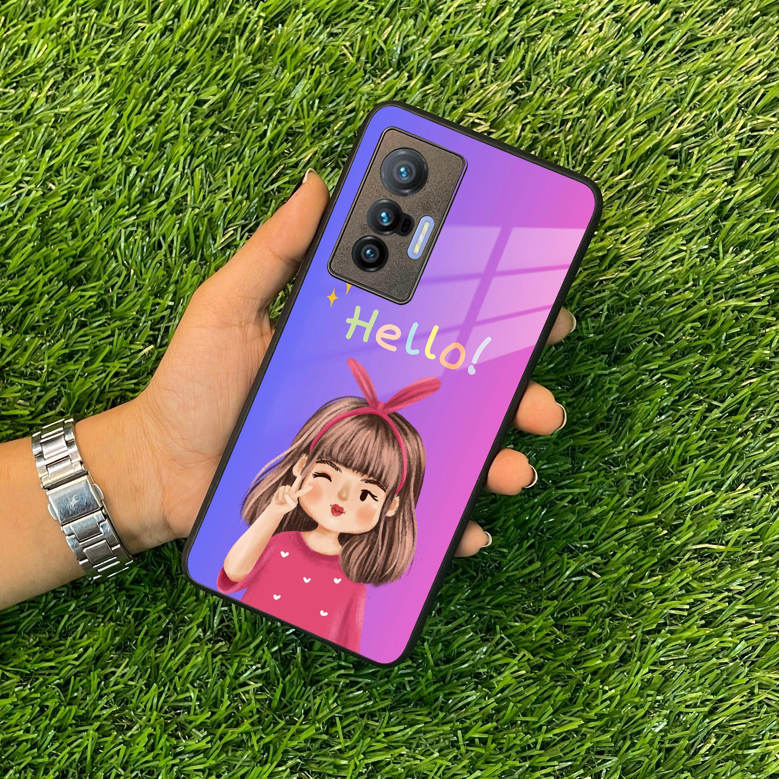 Cute Girl Hello Glass Case For Vivo - ShopOnCliQ