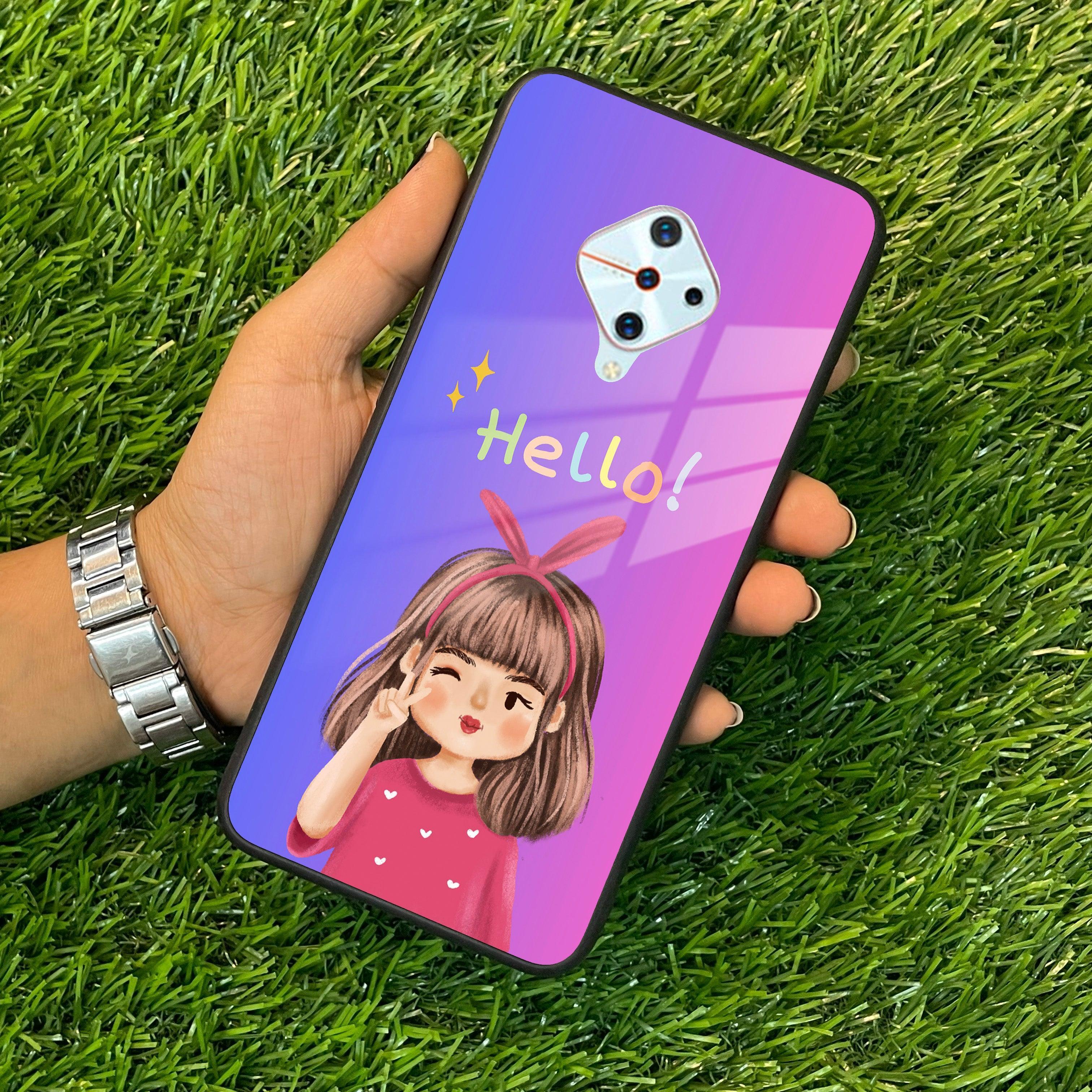 Cute Girl Hello Glass Case For Vivo - ShopOnCliQ