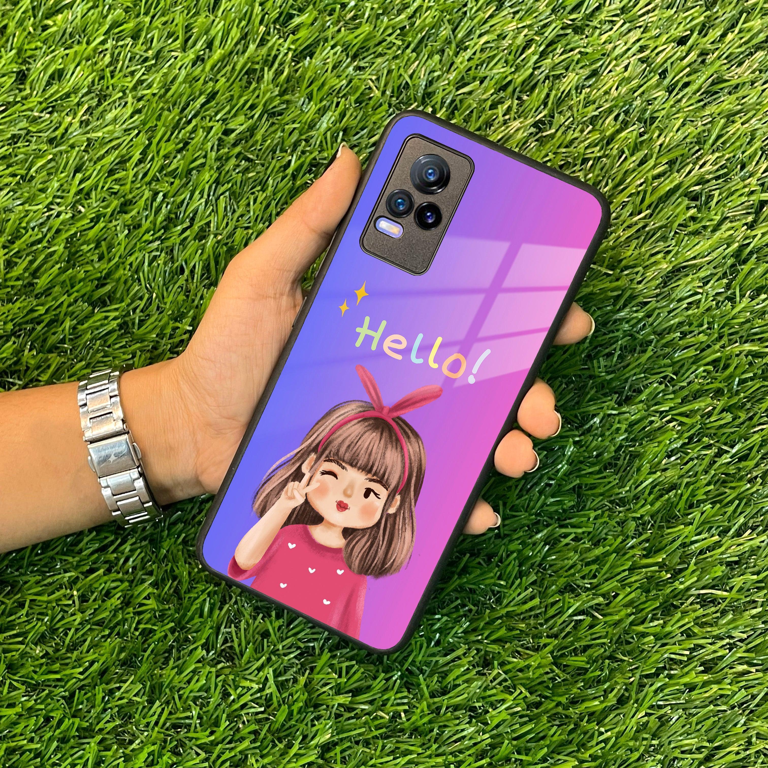 Cute Girl Hello Glass Case For Vivo - ShopOnCliQ