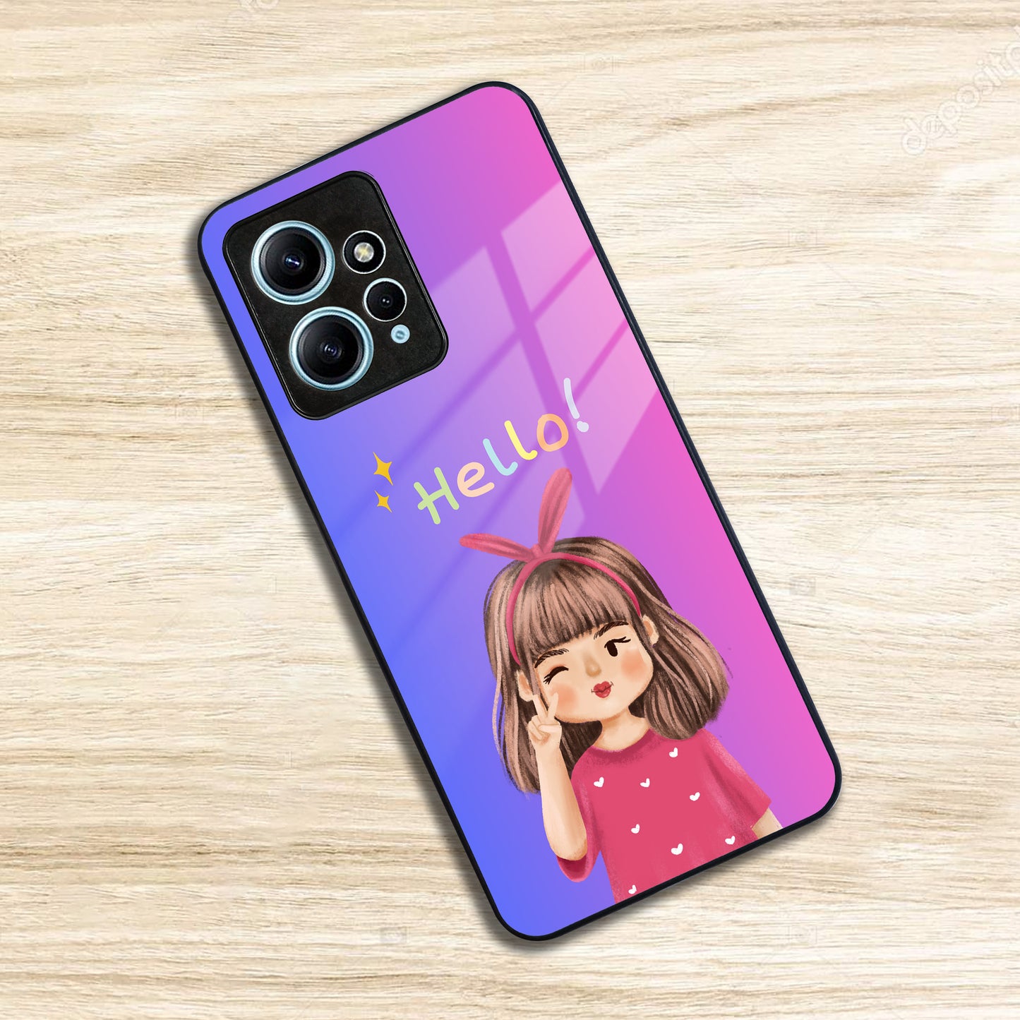 Cute Girl Hello Glass Case For Redmi/Xiaomi
