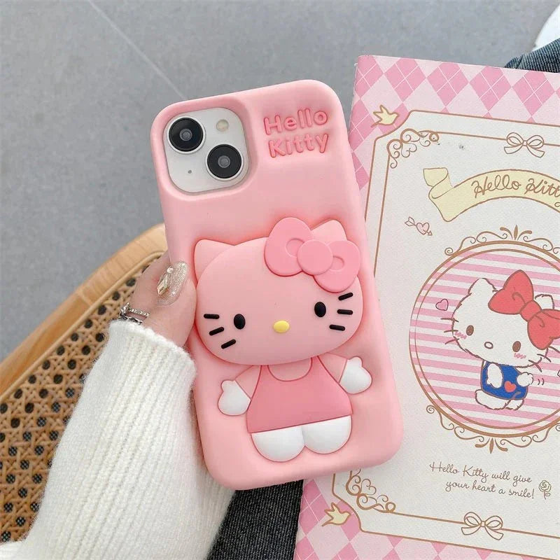Cute cartoon Kity with 3D cat Silicon Designer iPhone Case With Inbuilt Holder - ShopOnCliQ