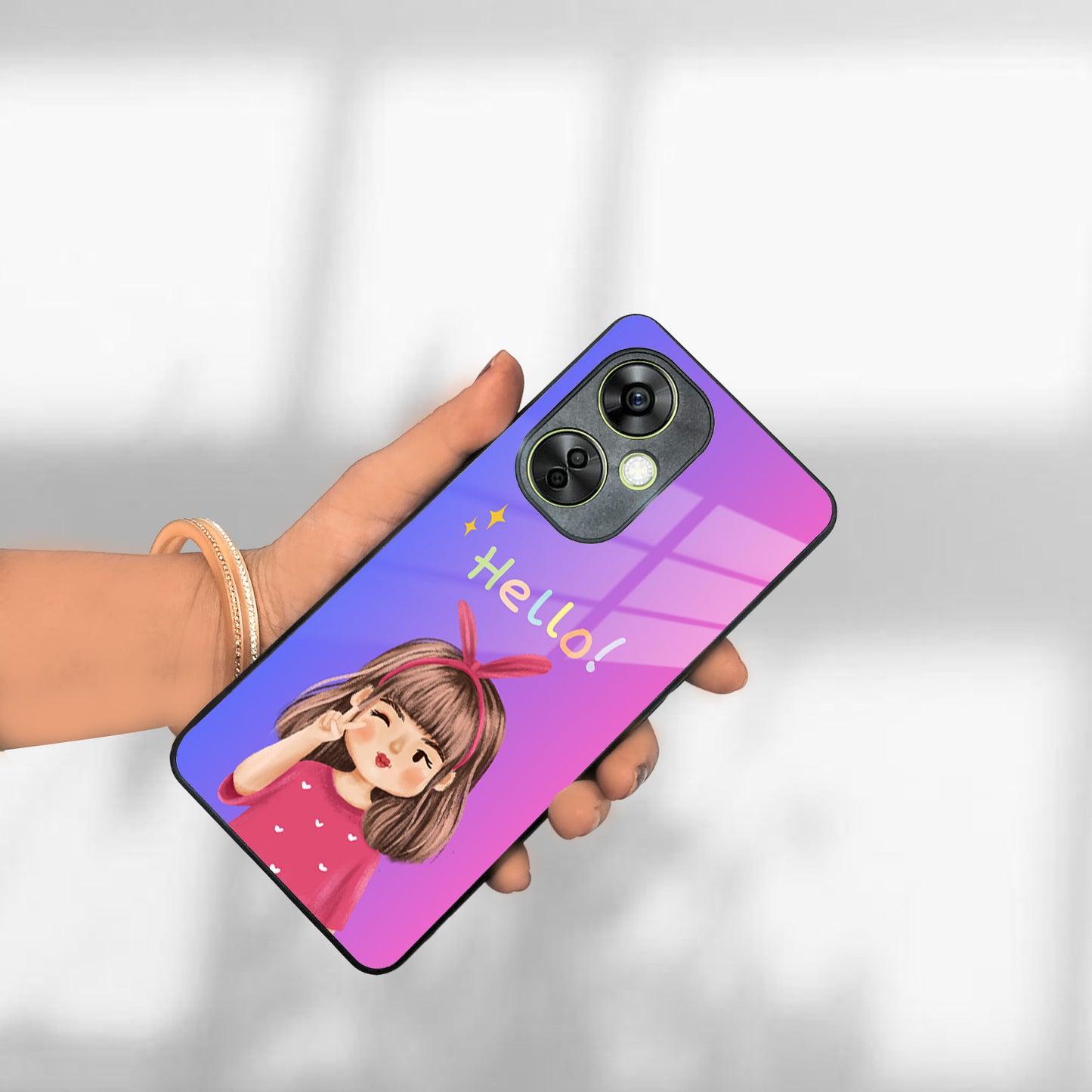 Cute Girl Hello Glass Case For OnePlus