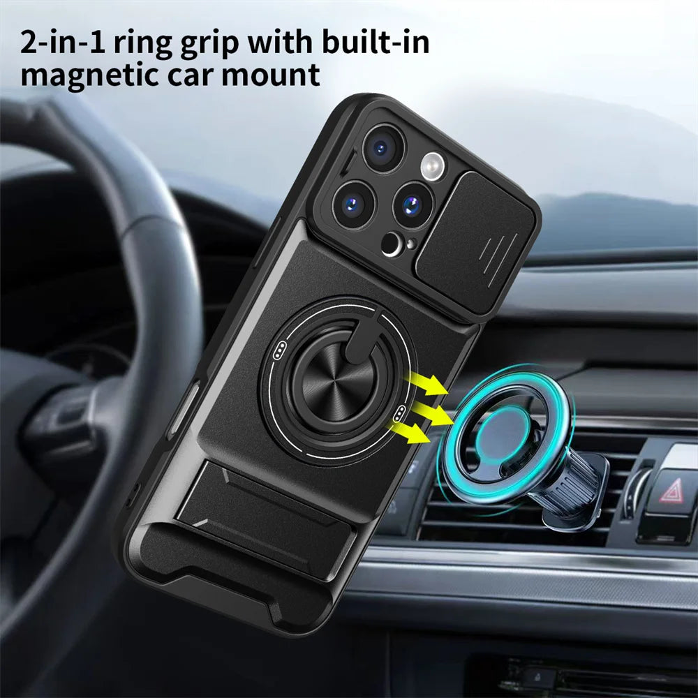 Slide Camera Lens Protection Amor Shockproof Magnetic Phone Case for iPhone - ShopOnCliQ