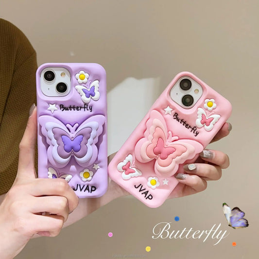 Creative 3D Butterfly Telescopic Stand Cute Cartoon 3D Silicone Phone Case - ShopOnCliQ