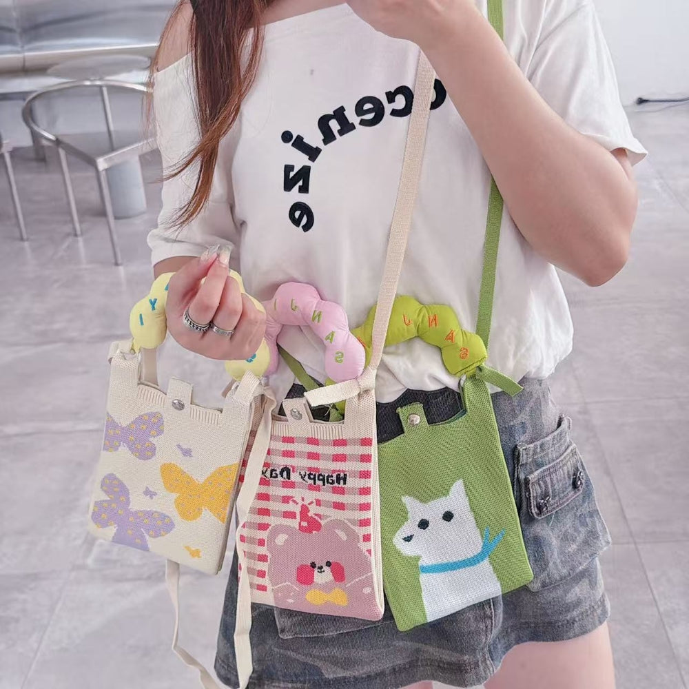 Cute Pog Knit Cloud Handle Phone Bag